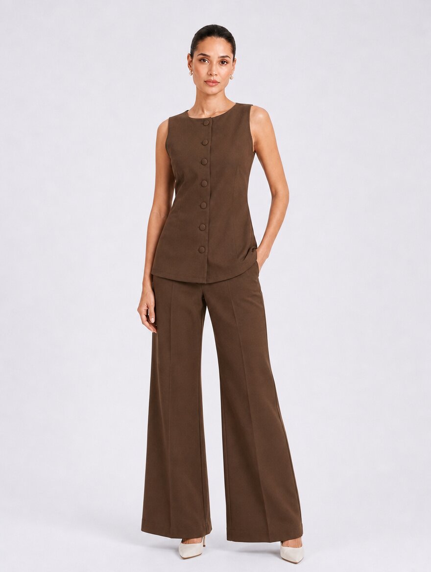 Women Brown Boat Neck Co-Ord Set
