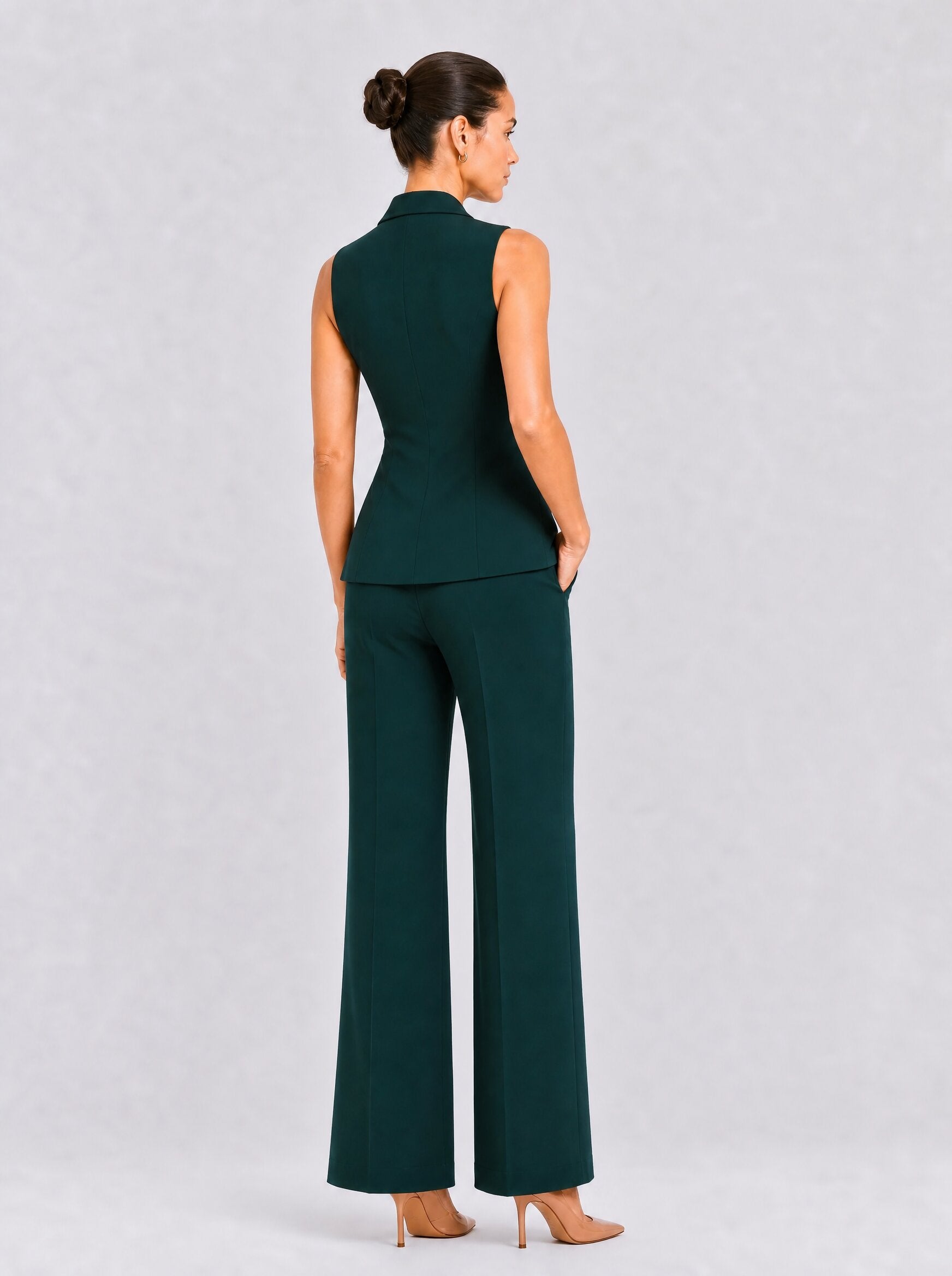 Womens Bottle Green Sleeveless Single-Breasted Co-ord Set