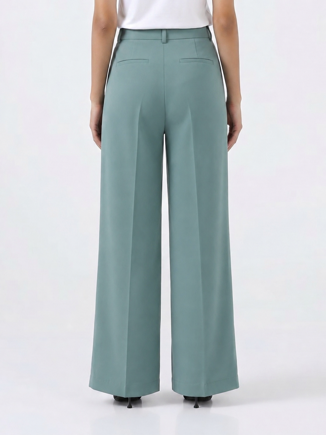 Women Sage Green High-Rise Trousers