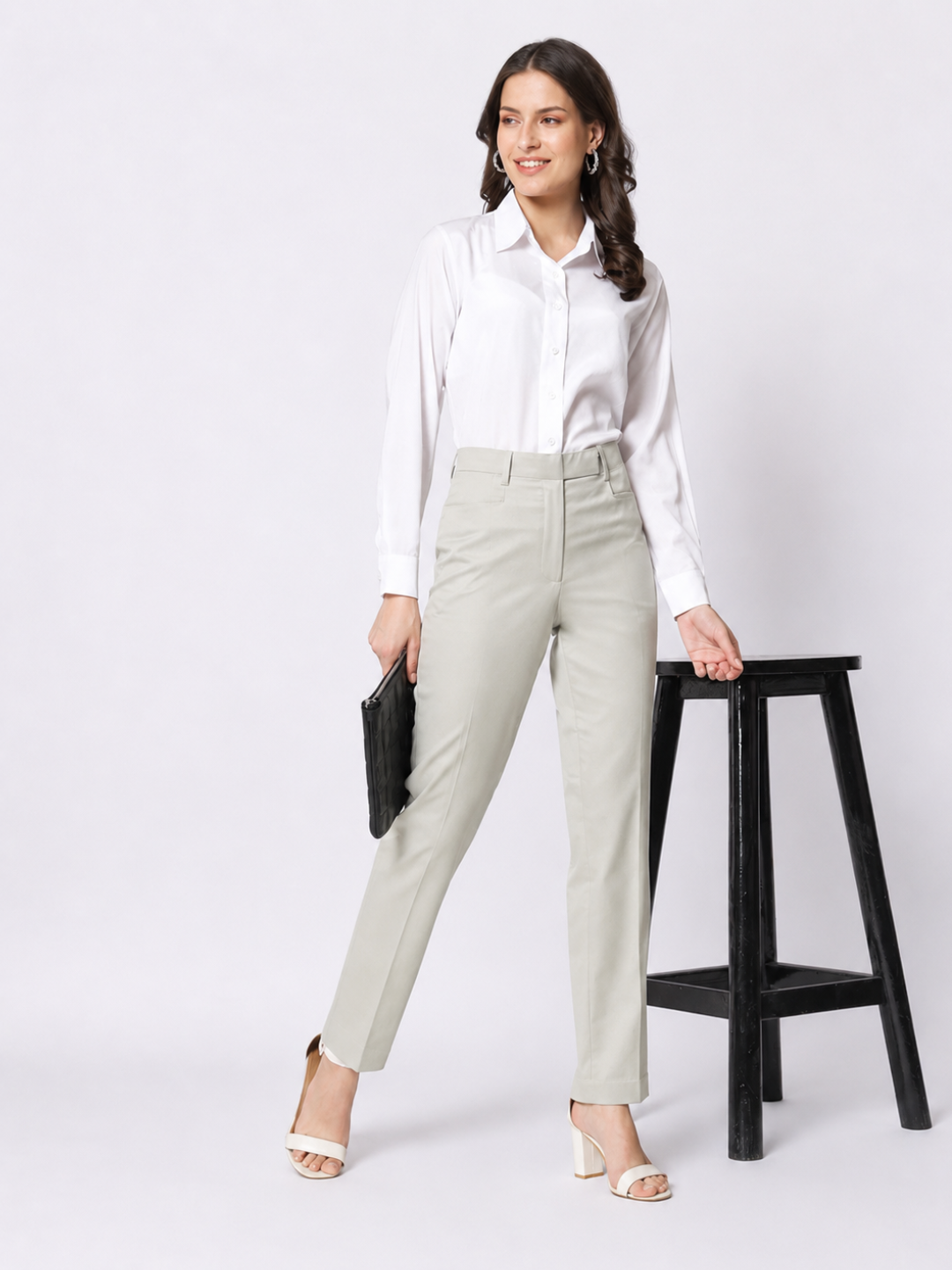 Women Sage Green Mid-Rise Formal Trousers