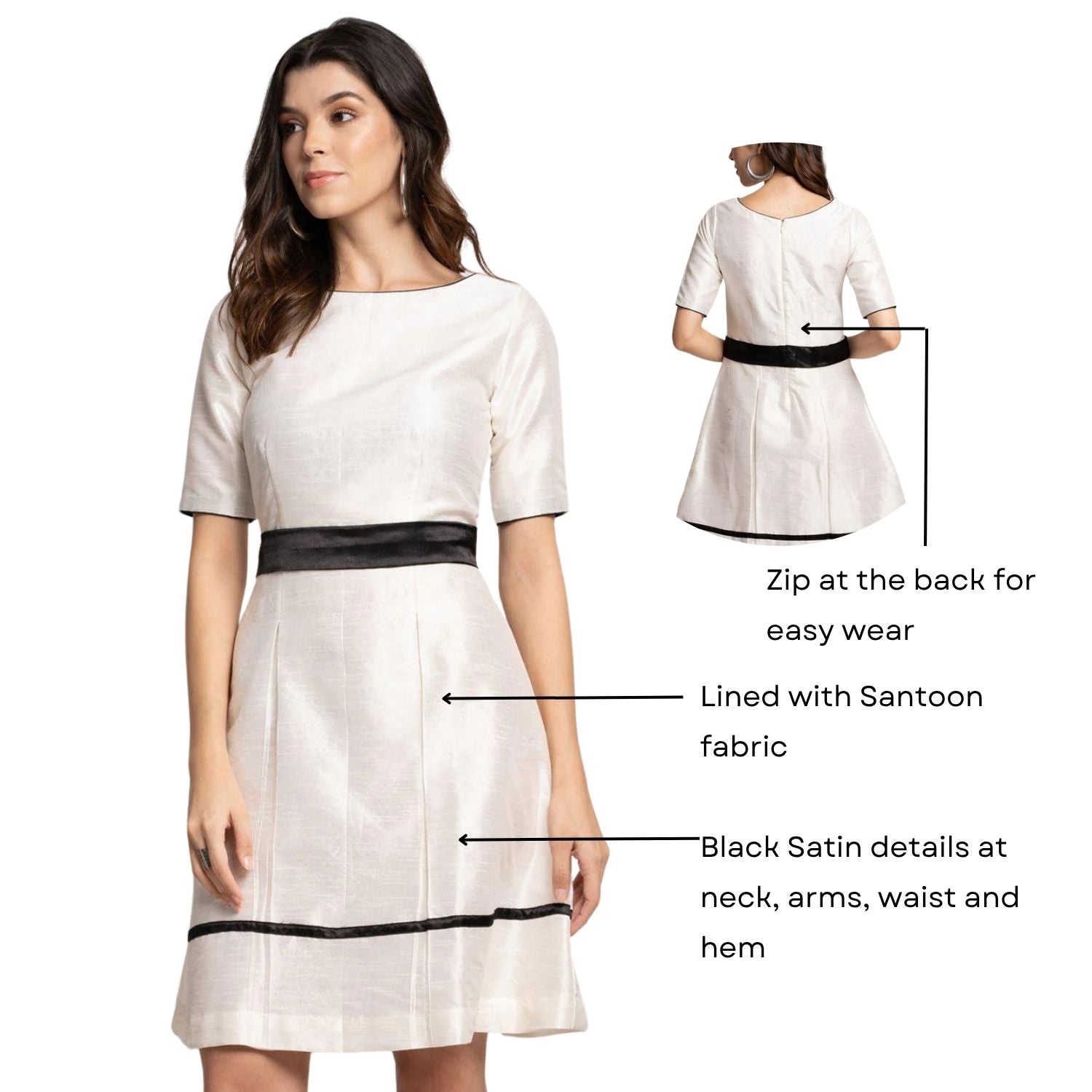Women Dupioni Evening Fit and Flare Dress - Creamy White