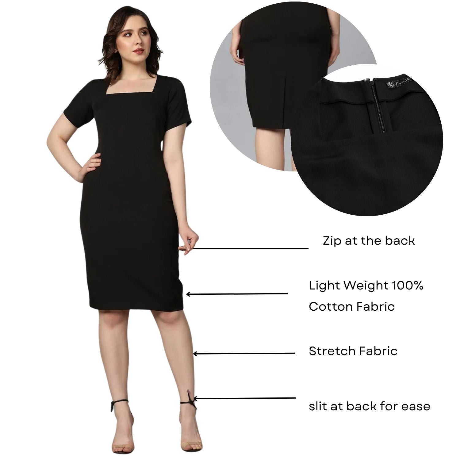 Women Stretch Pencil Dress- Black