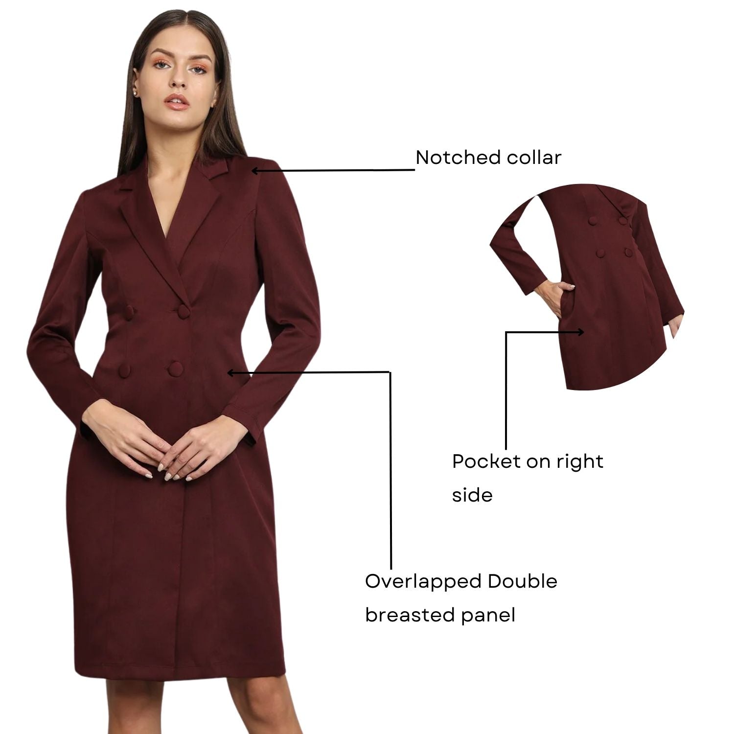 Women Stretch Blazer Dress- Maroon