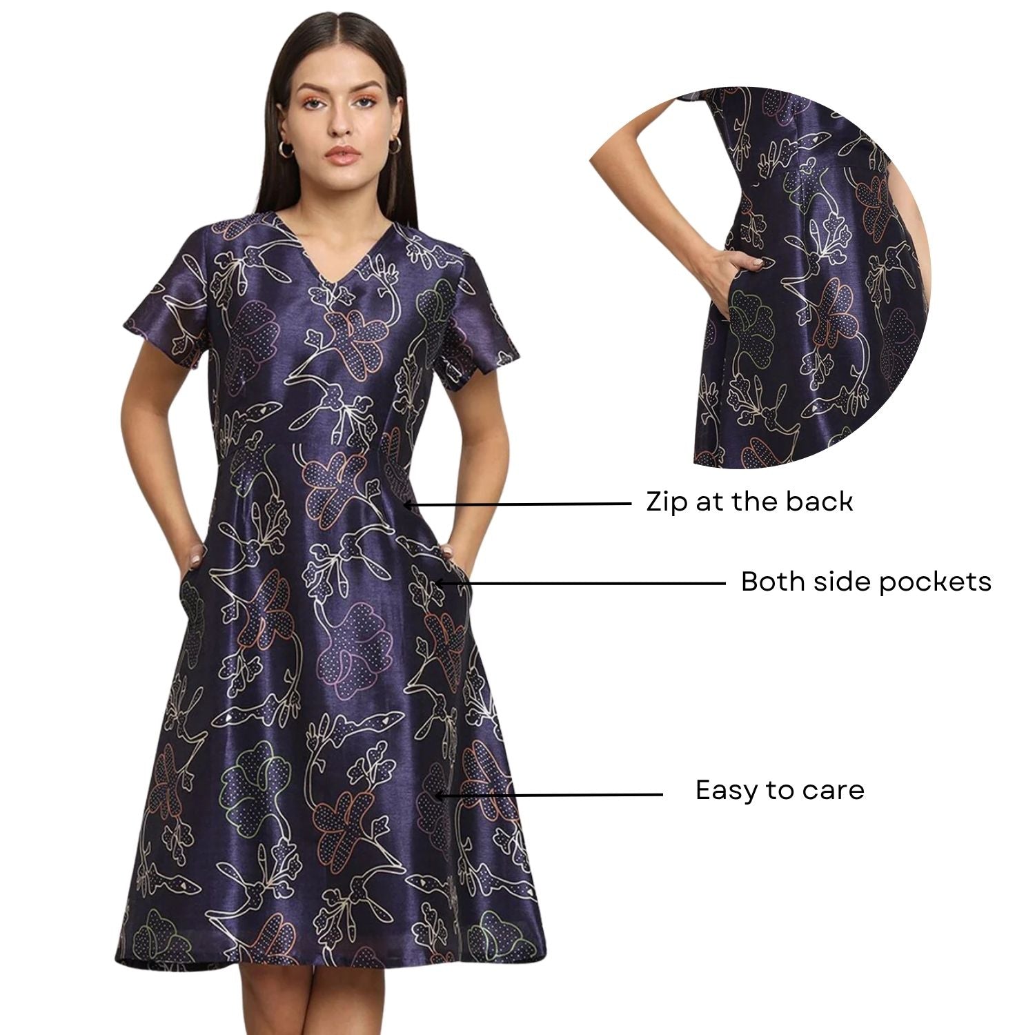 Women Floral Printed Silk Fit & Flare Dress