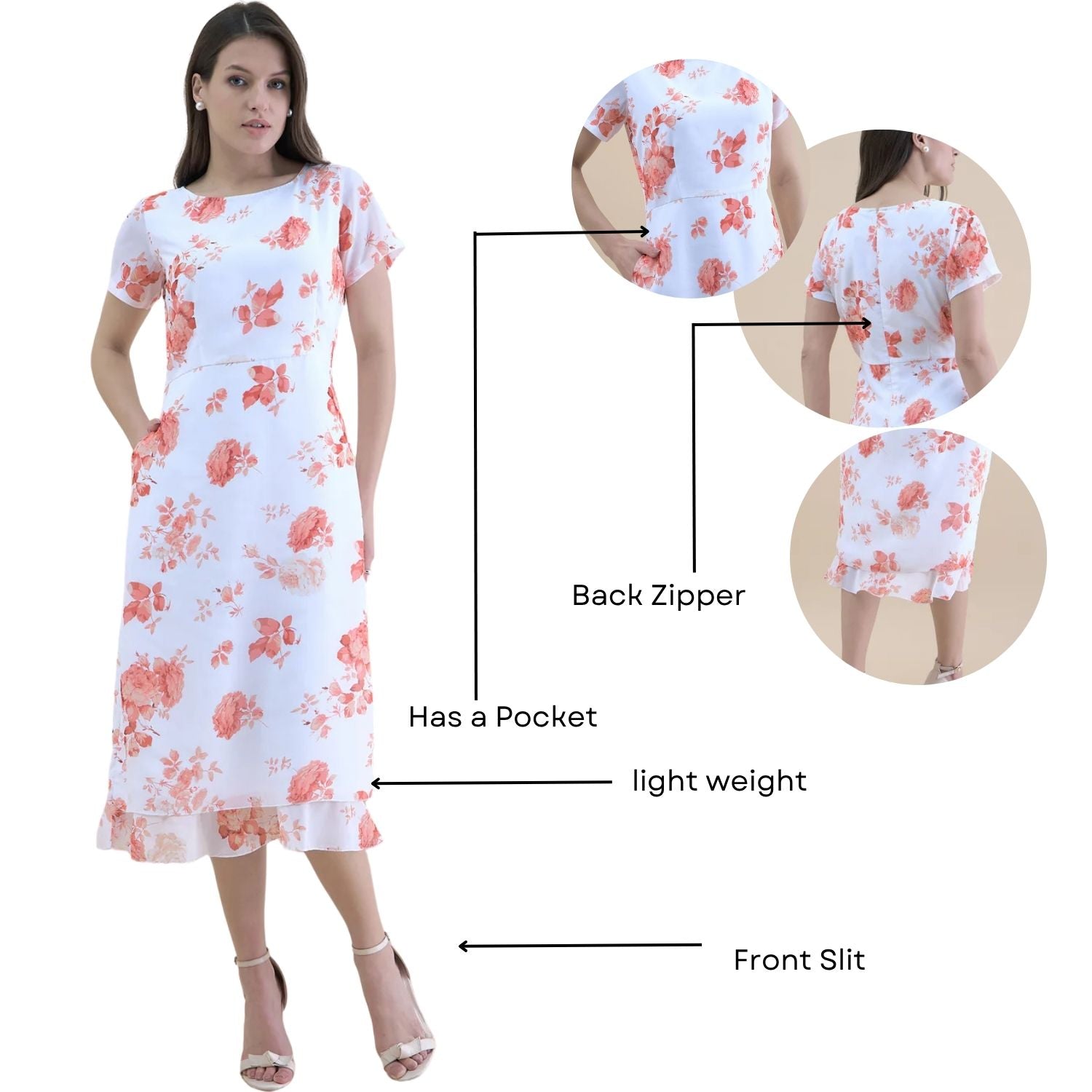 Elegant Floral Printed Short Sleeve Midi Dress