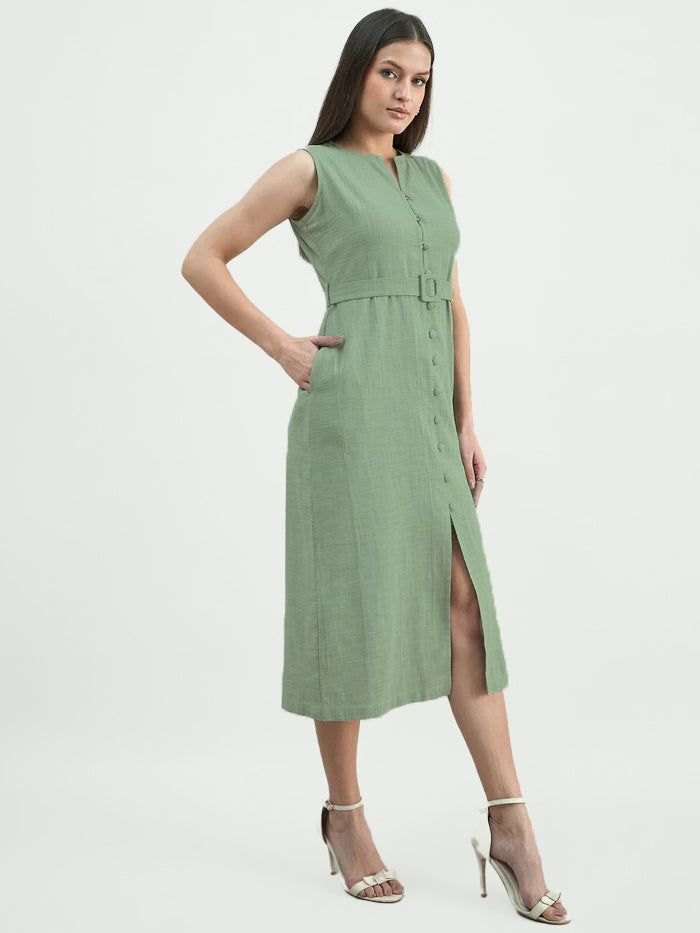 Women Button-Down Cotton Blend Sleeveless Shirt Dress