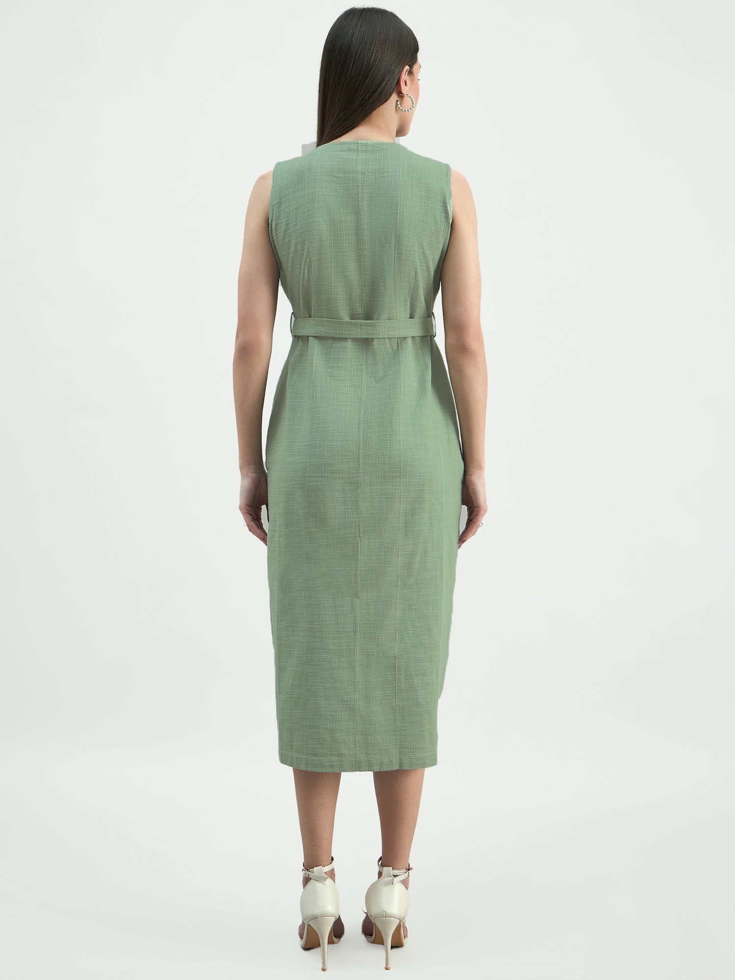 Women Button-Down Cotton Blend Sleeveless Shirt Dress