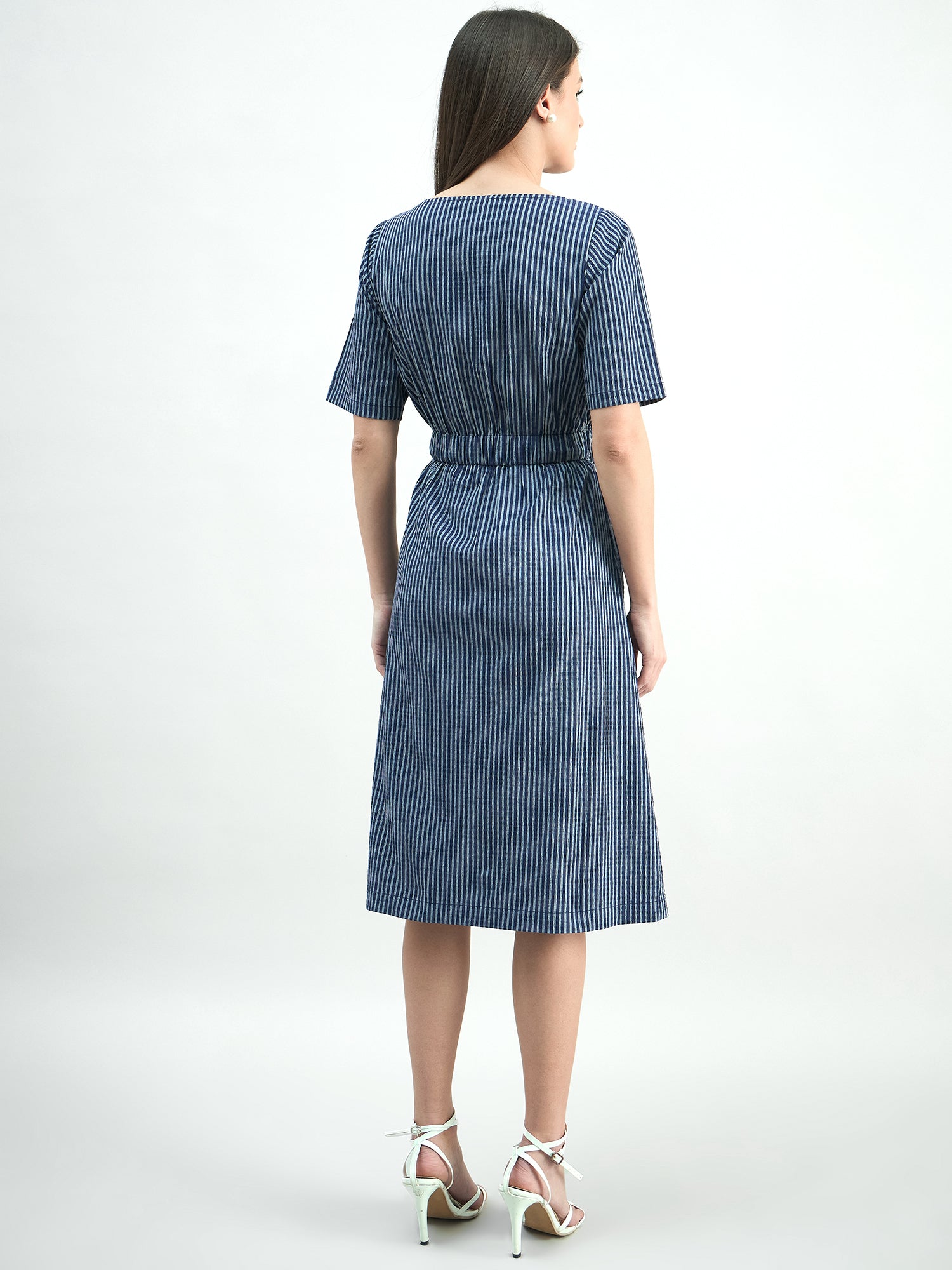 Women Cotton Striped A-Line Dress