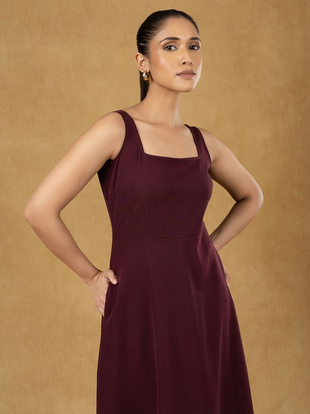 Women Solid Strappy Fit And Flared Dress