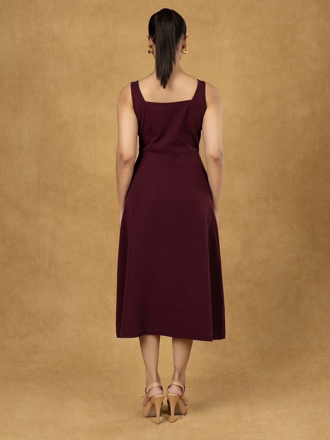 Women Solid Strappy Fit And Flared Dress