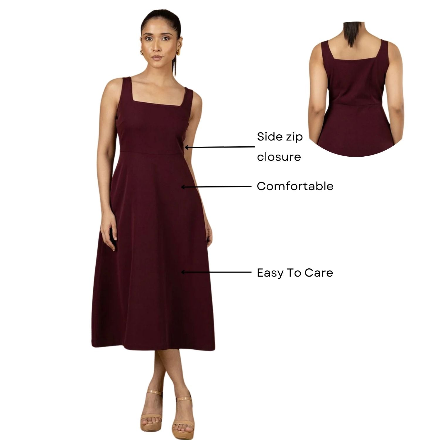 Women Solid Strappy Fit And Flared Dress