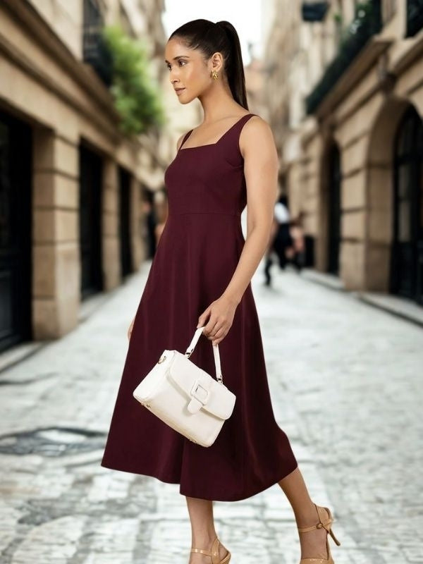 Women Solid Strappy Fit And Flared Dress