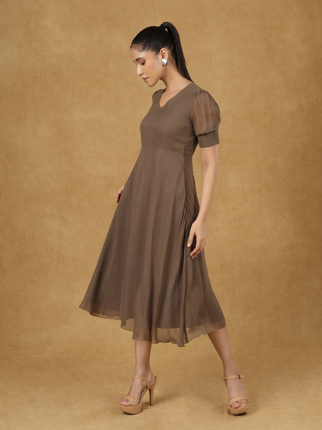 Women Brown Fit And Flare Dress