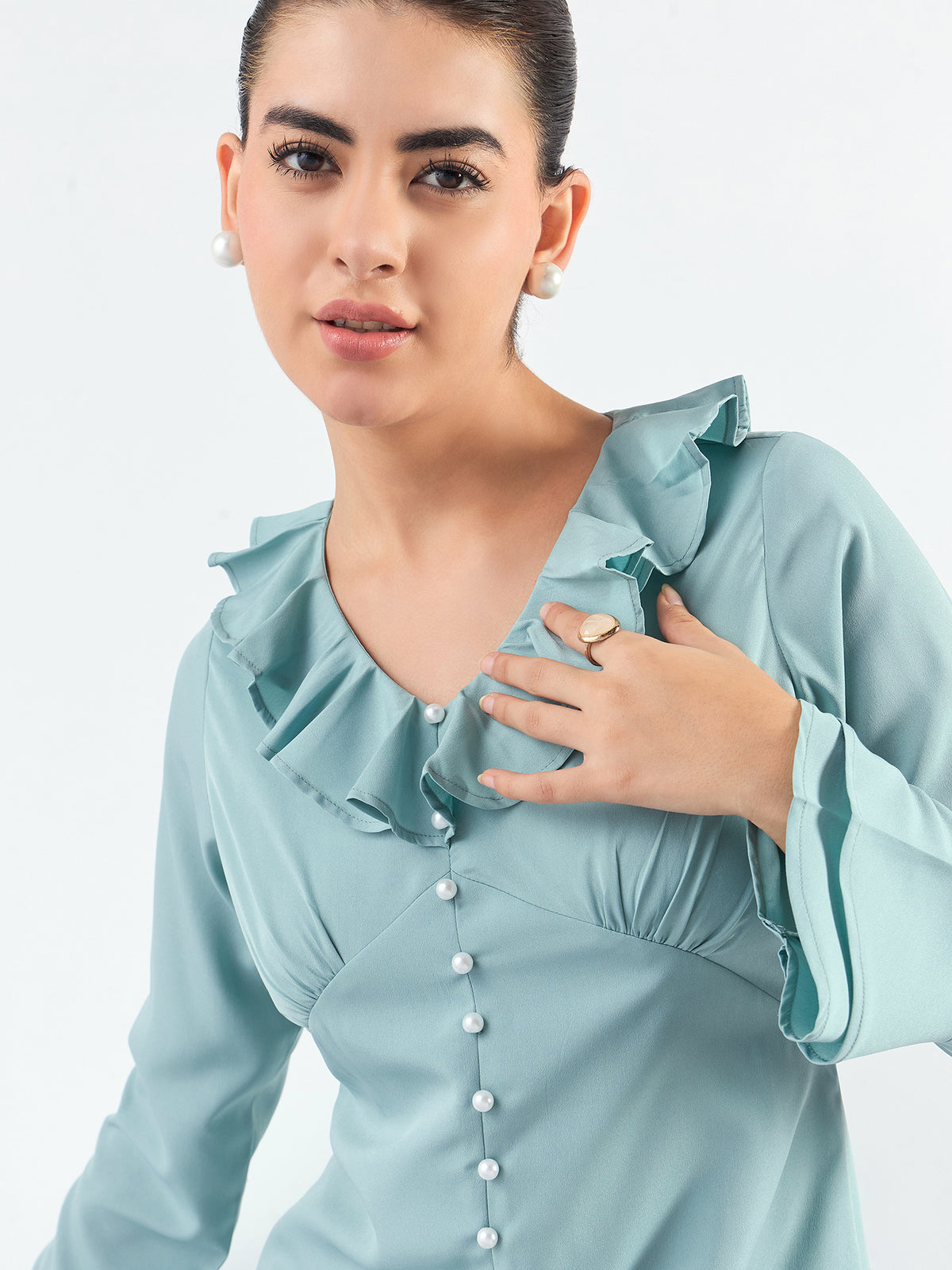 Women Sage Green Ruffled Midi Dress
