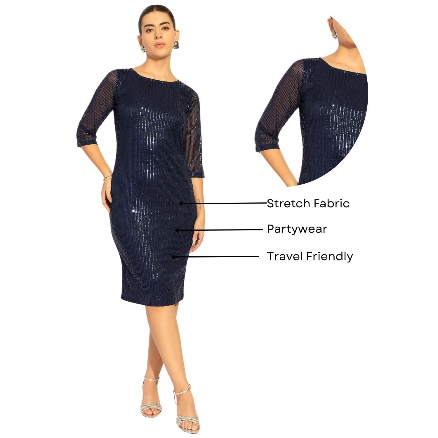 Women Embellished Sheath Knee Length Dress