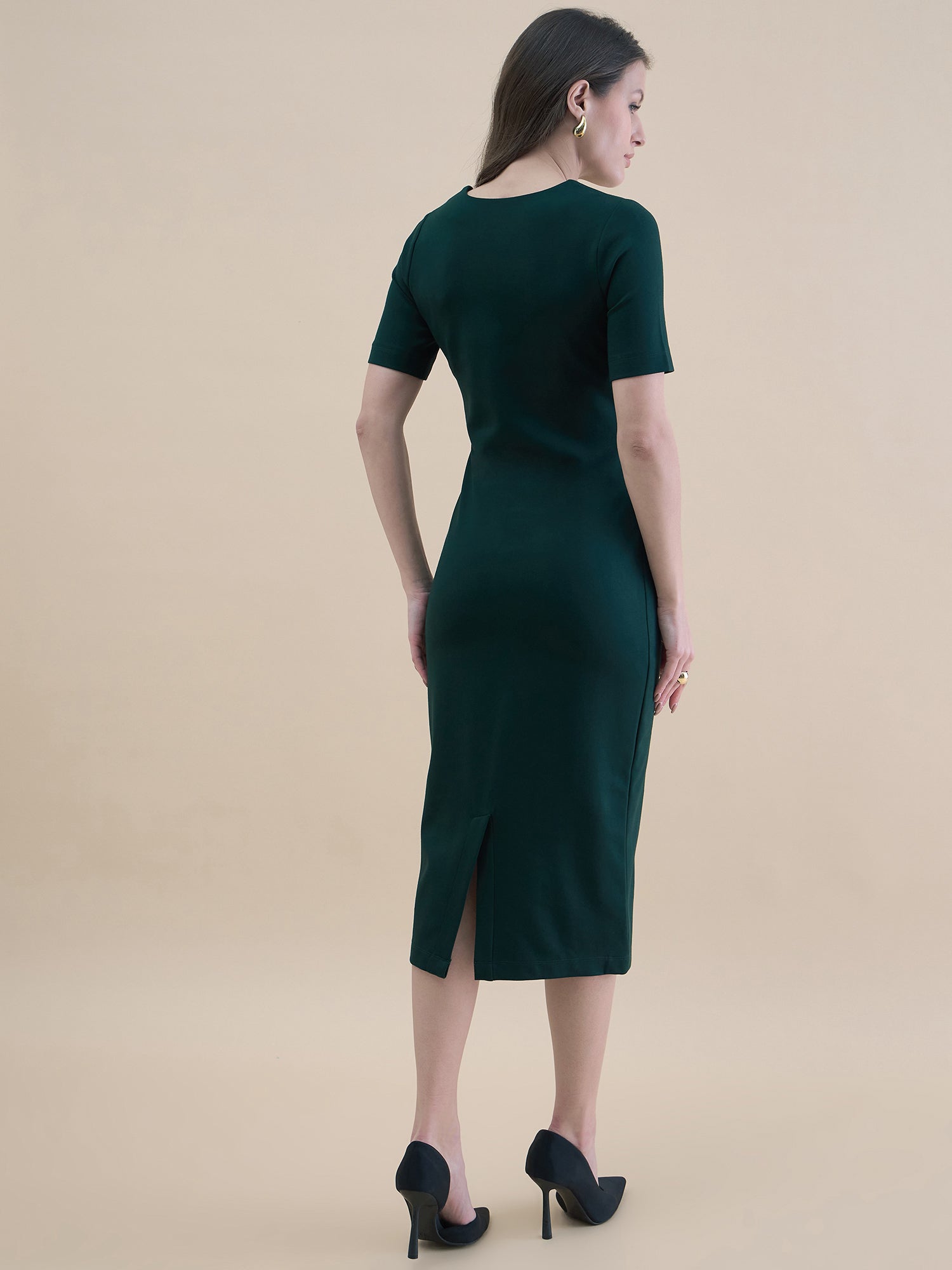 Women Square Neck Bodycon Midi Dress