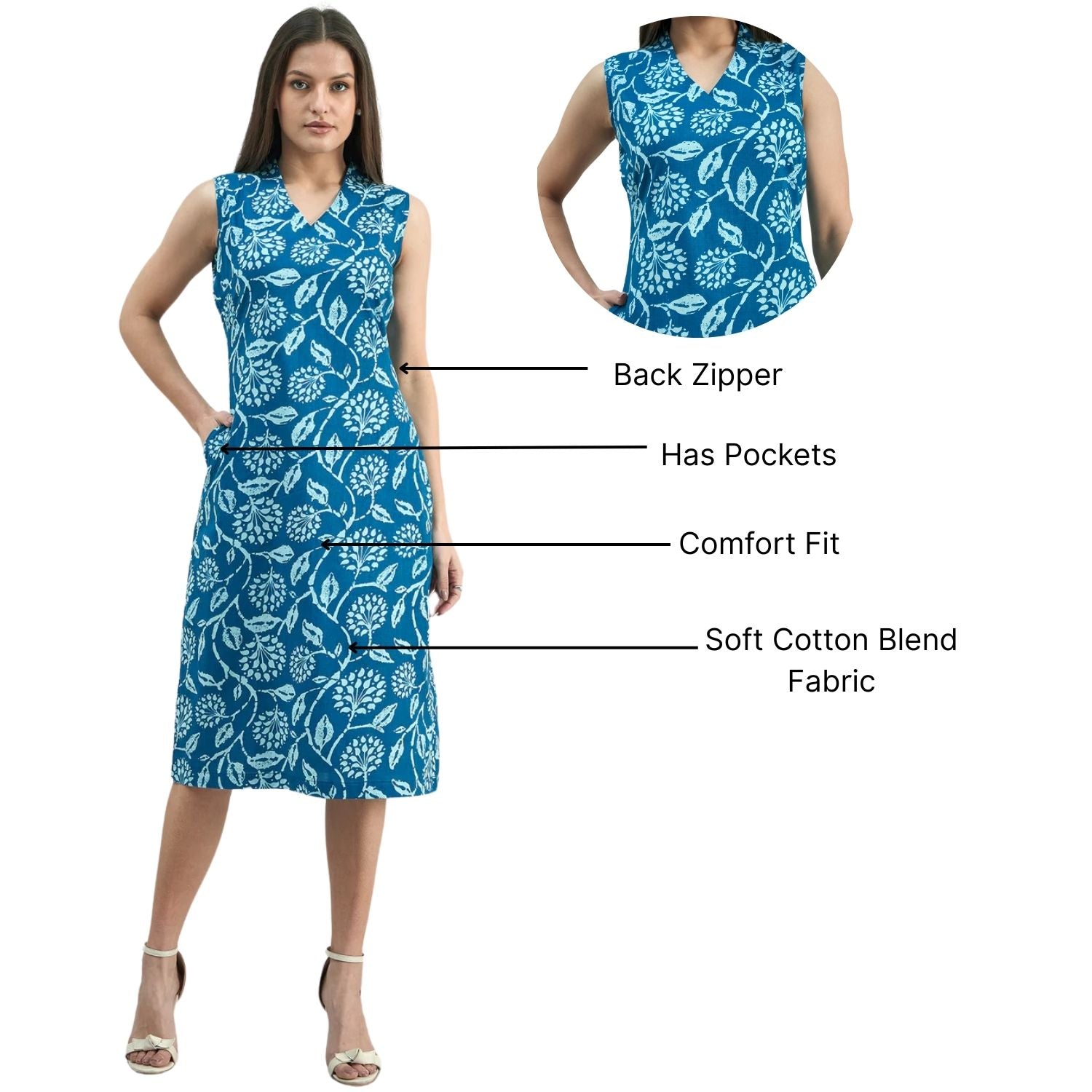 Women Floral Print Cotton Relaxed Fit A-Line Dress
