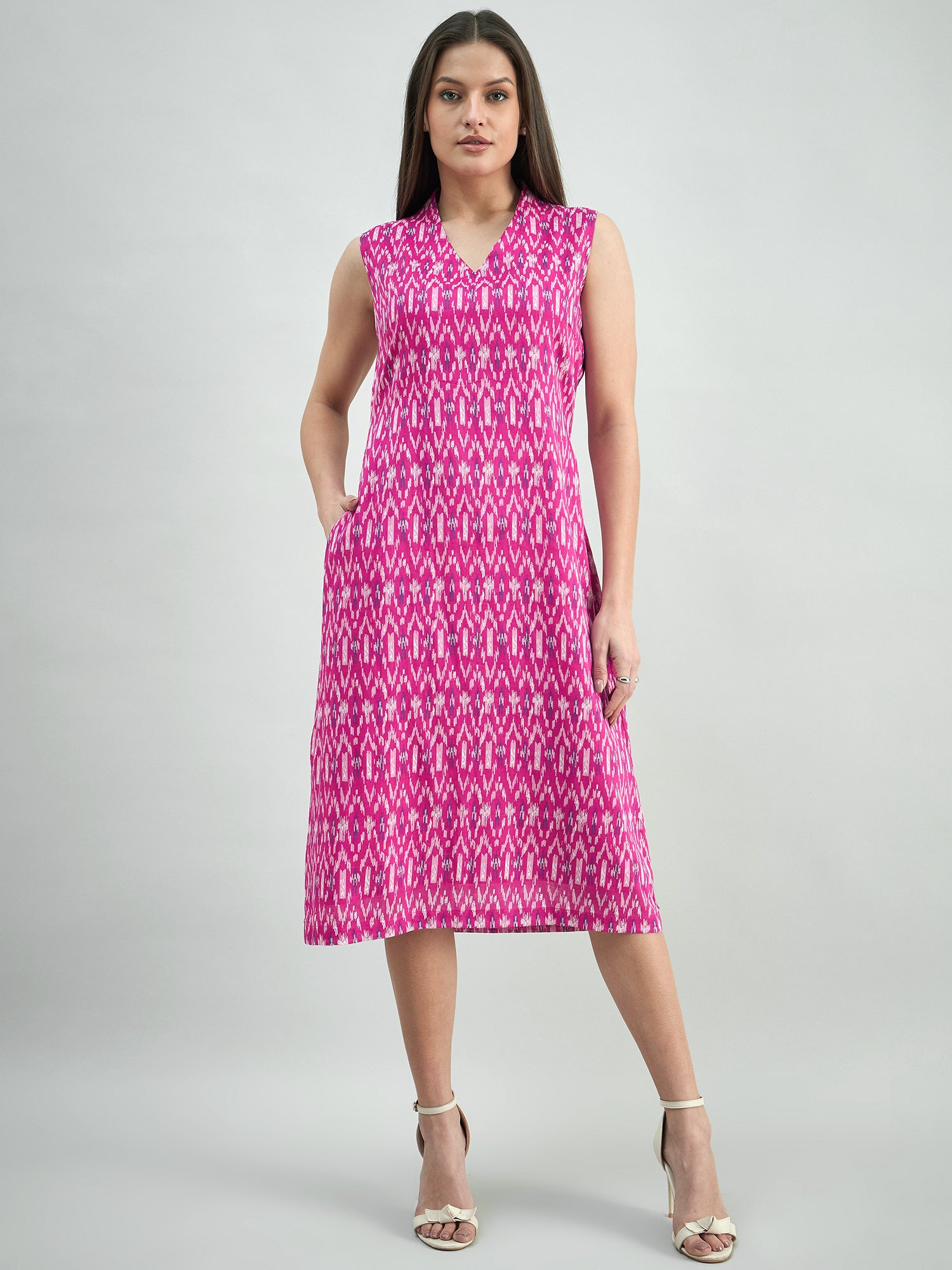 Women Ikat Print Relaxed Fit A-Line Dress
