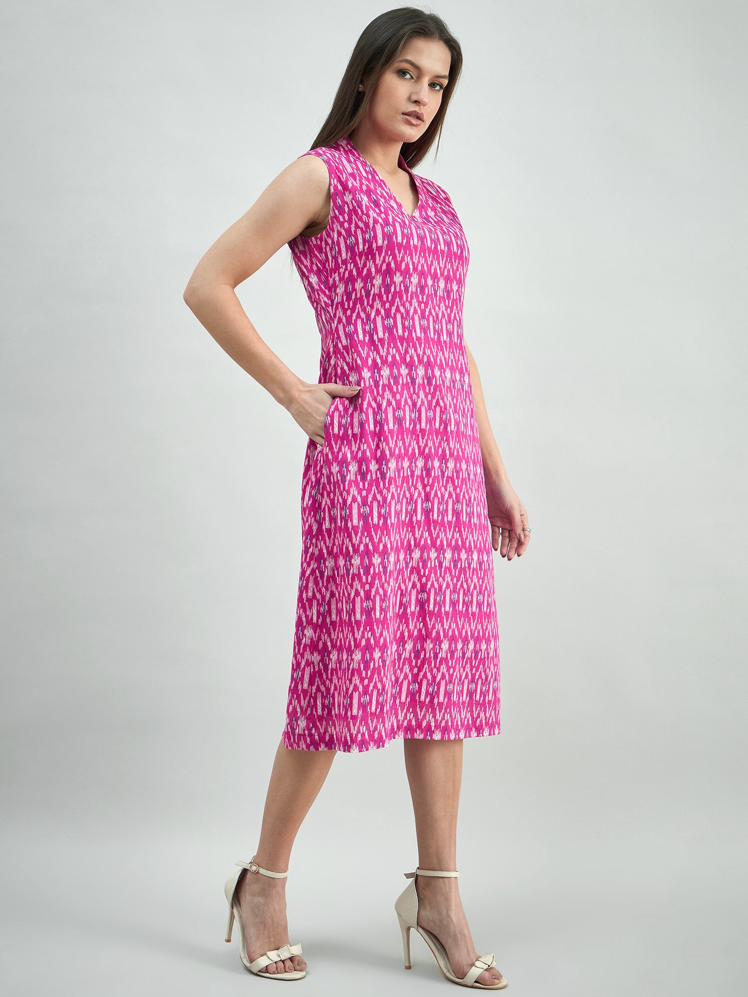 Women Ikat Print Relaxed Fit A-Line Dress