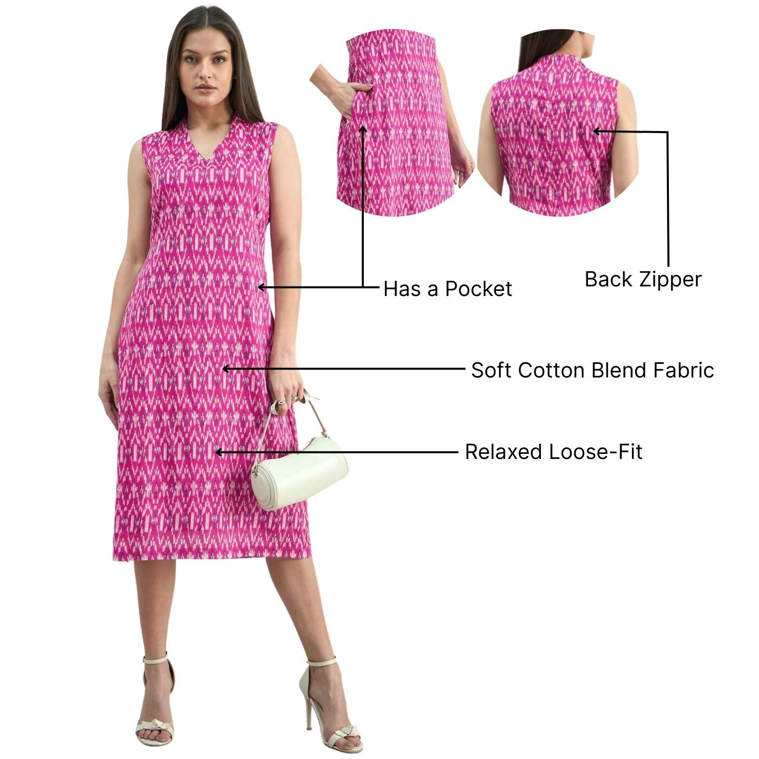 Women Ikat Print Relaxed Fit A-Line Dress