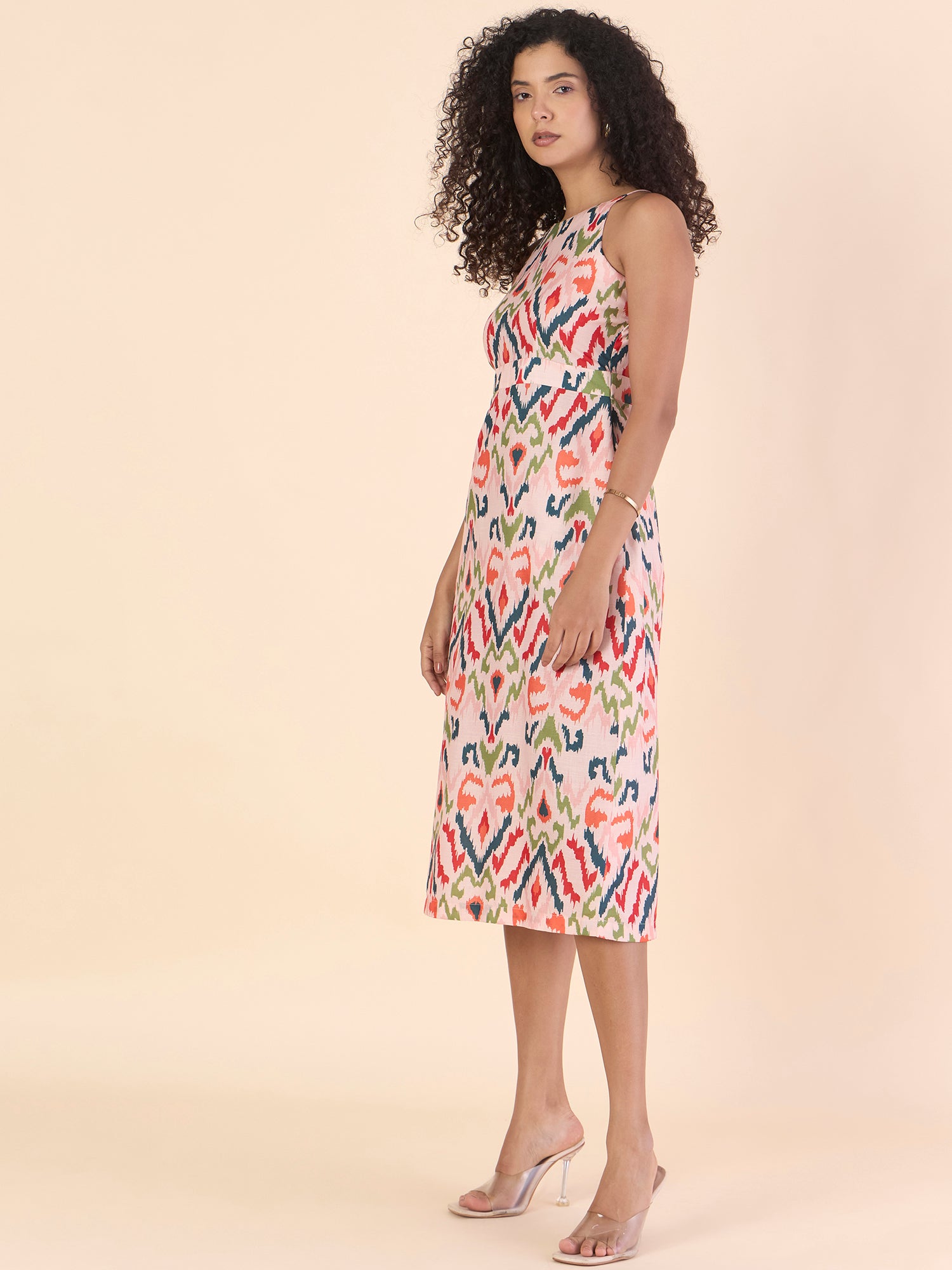 Women Floral Print Halter Neck A-Line Midi Dress