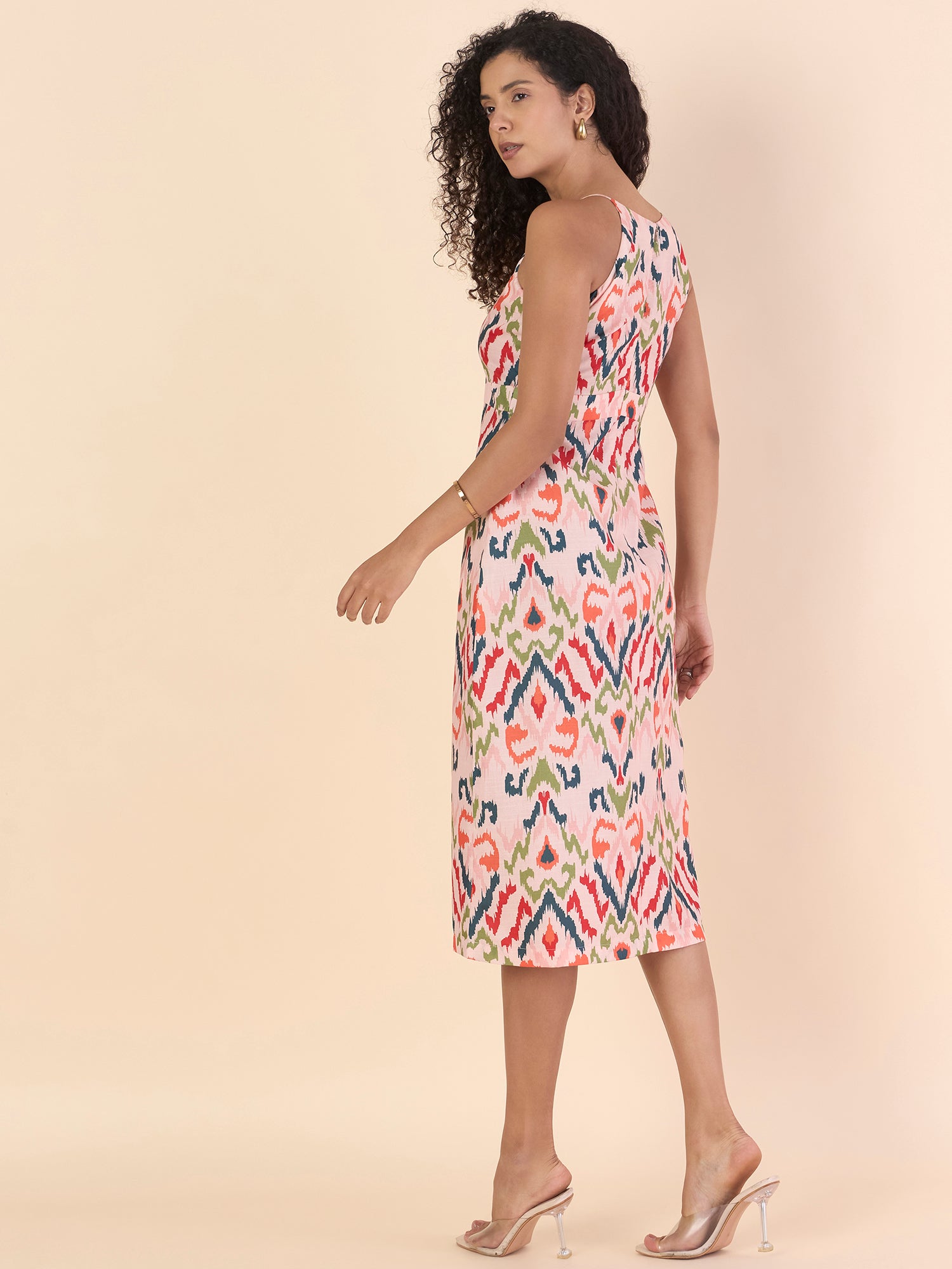 Women Floral Print Halter Neck A-Line Midi Dress