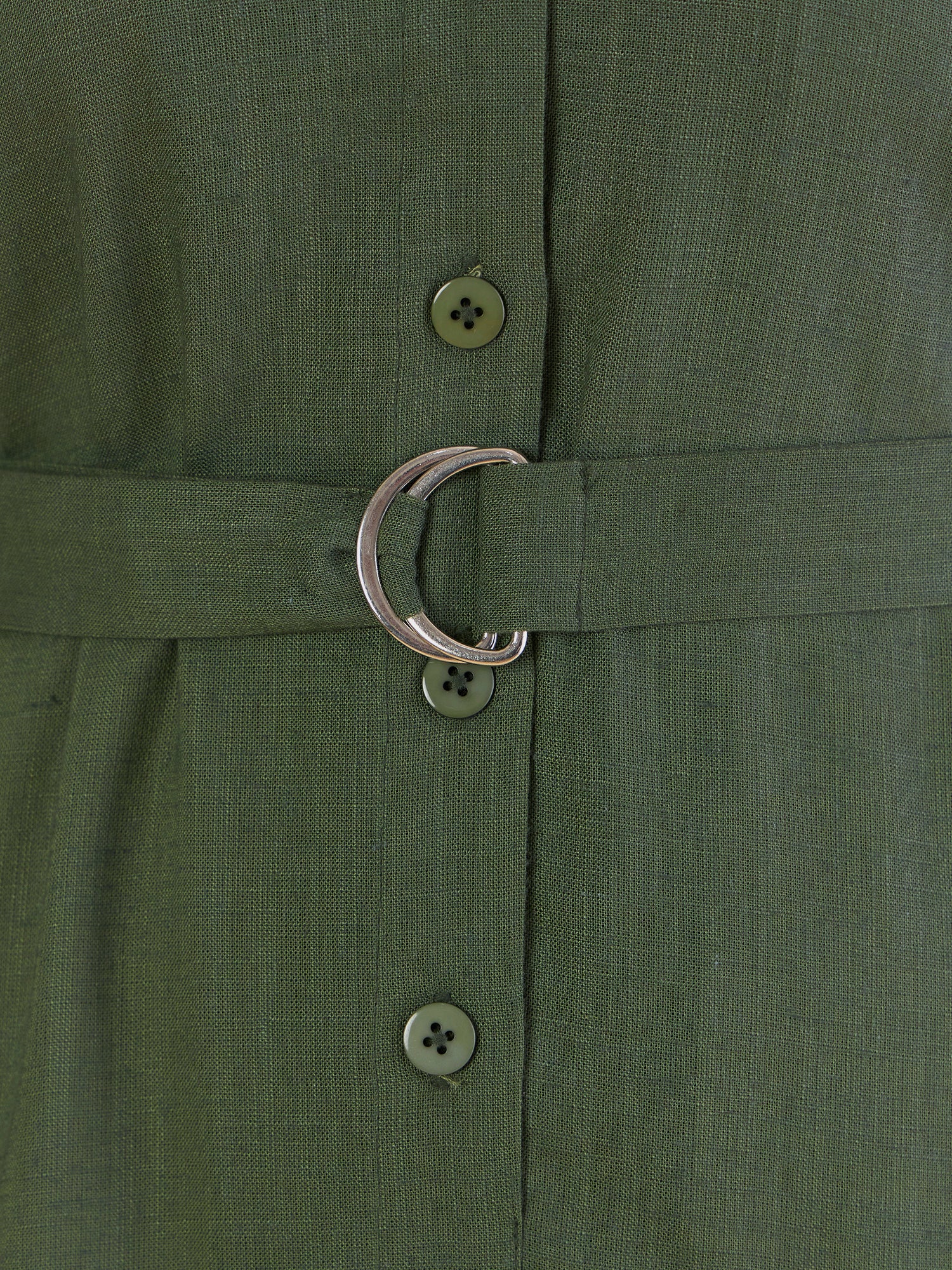 Olive Viscose-Linen Relaxed Tiered Midi Dress With Belt Details