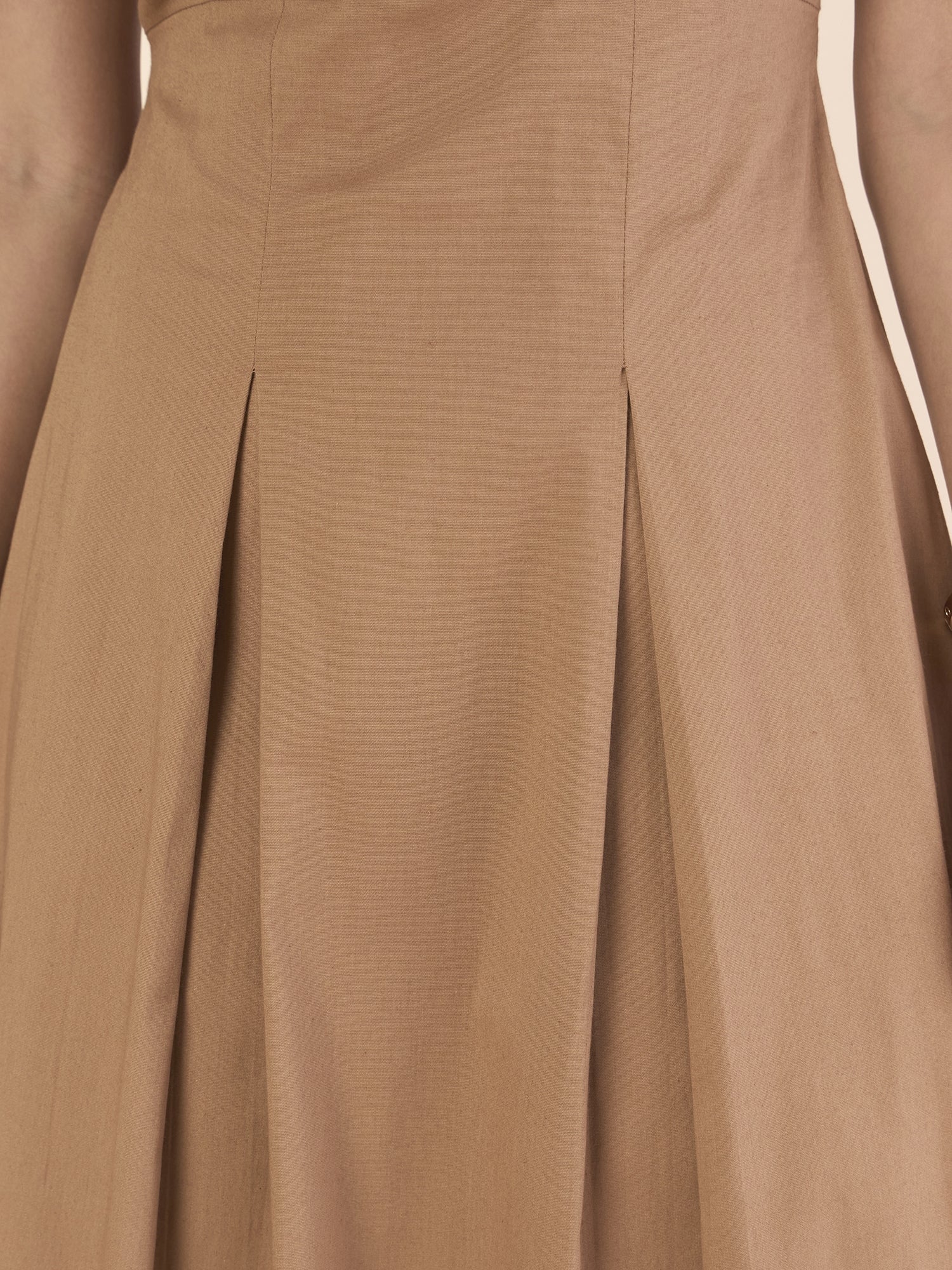 Classic Camel brown Halter Neck Box-Pleated Stretchable Midi Dress