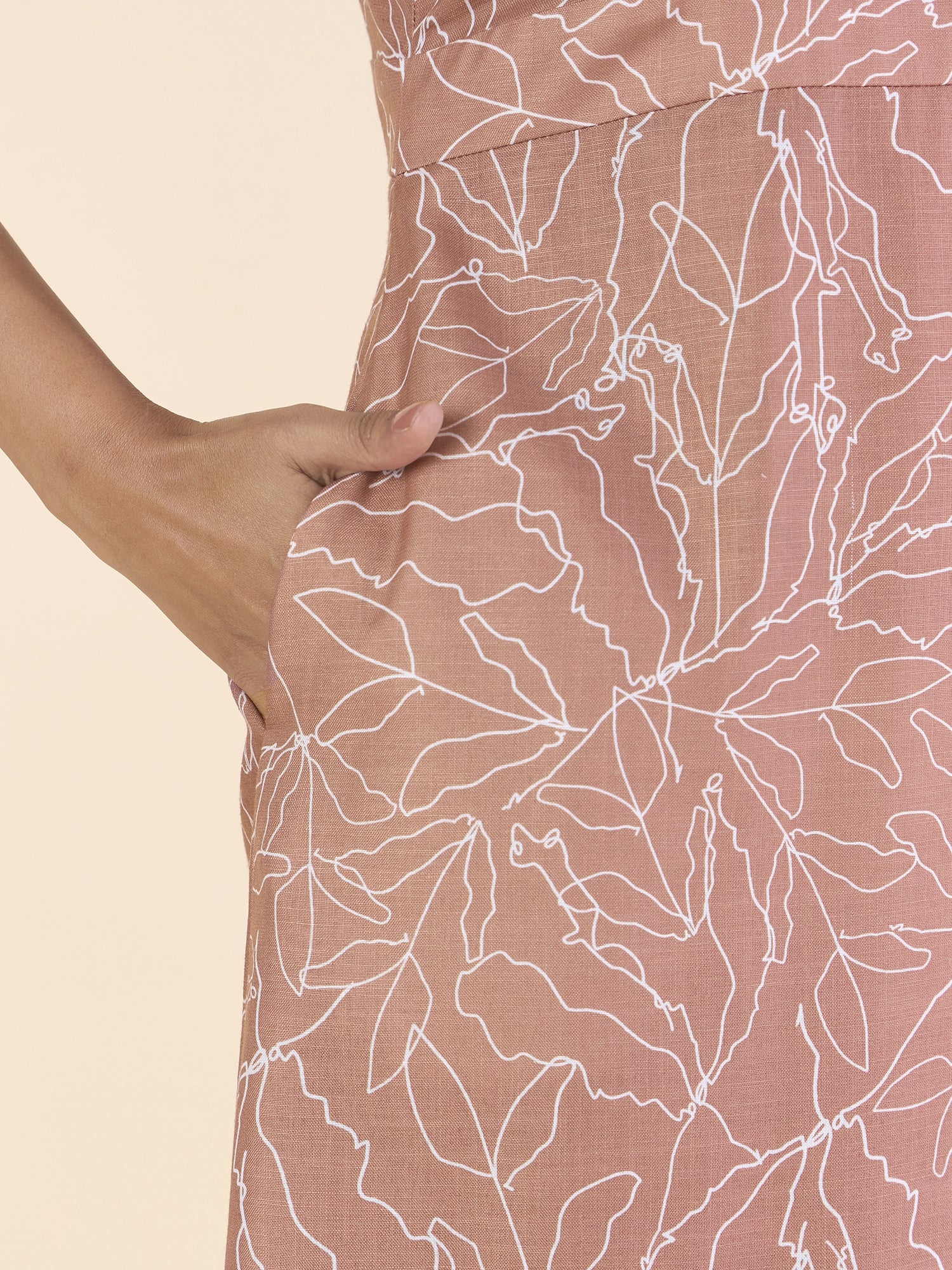 Brown High-Neck Halter Fit And Flare Midi Length Printed Dress