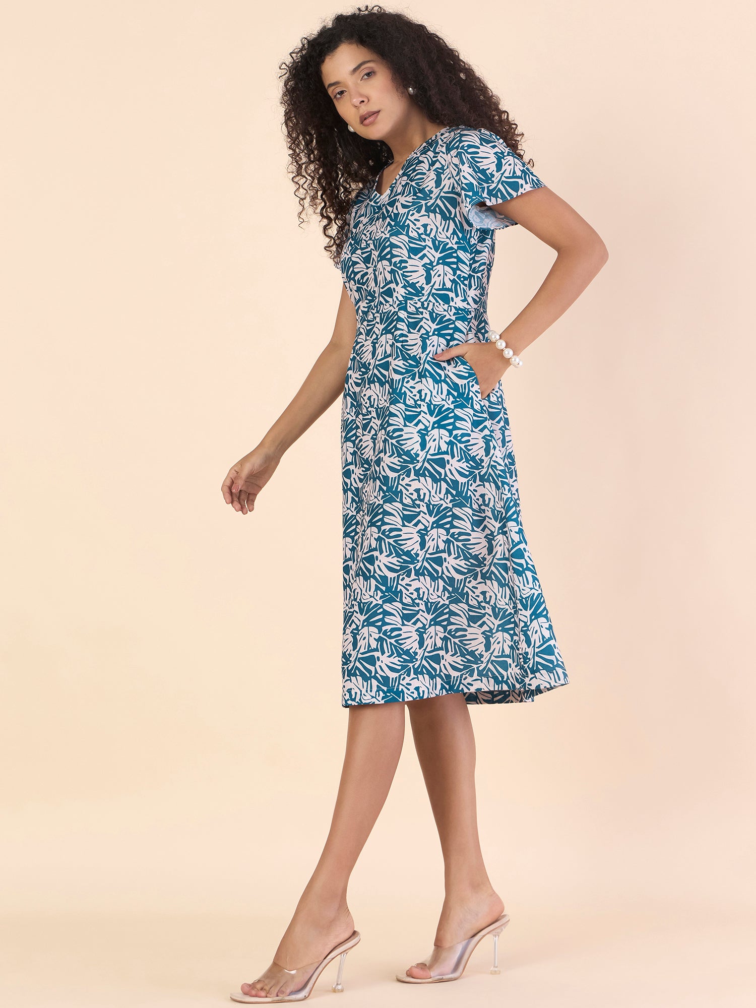 Women V-Neck Floral Printed A-line dress