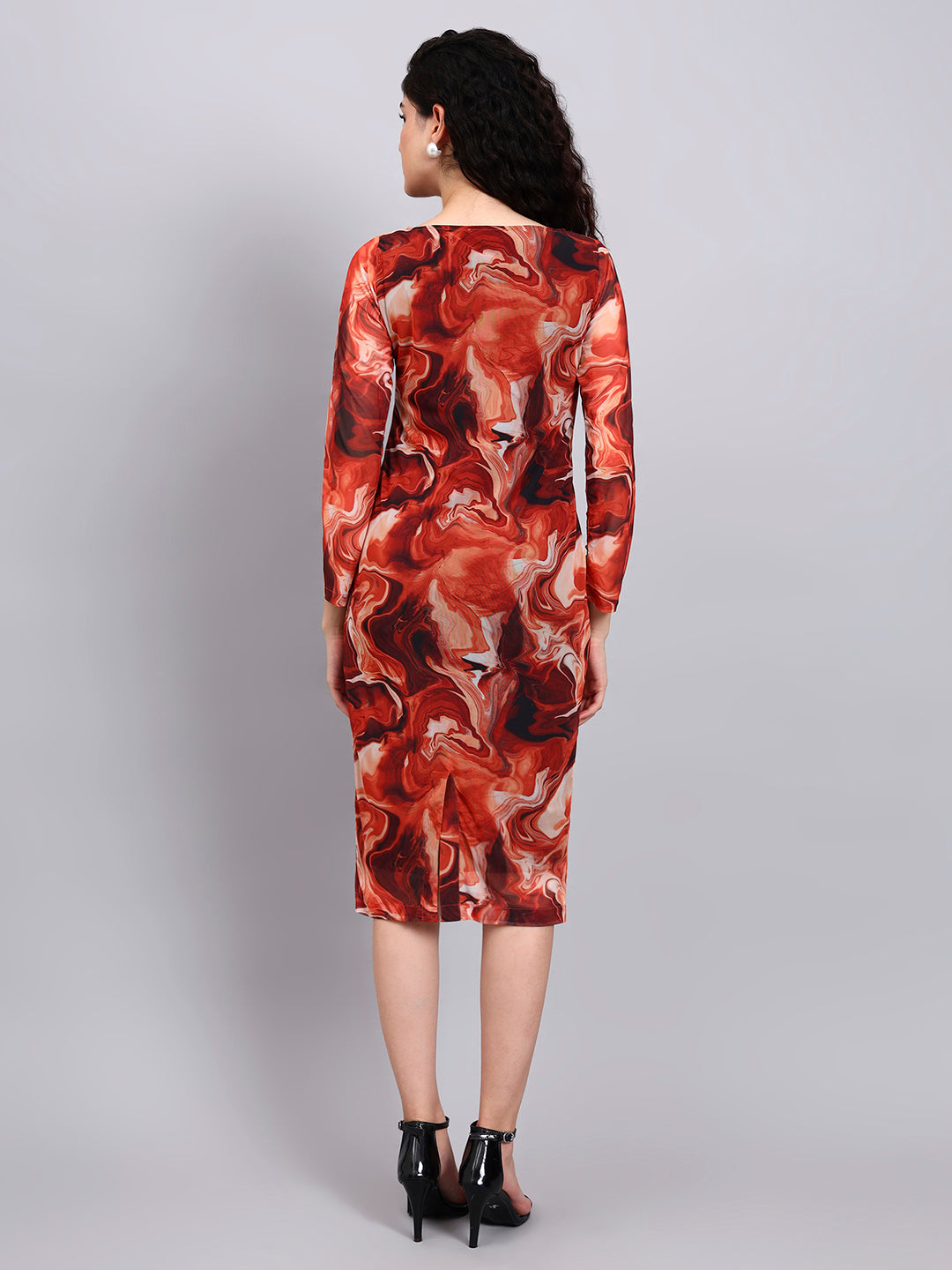 Women Bodycon Mesh Printed Dress