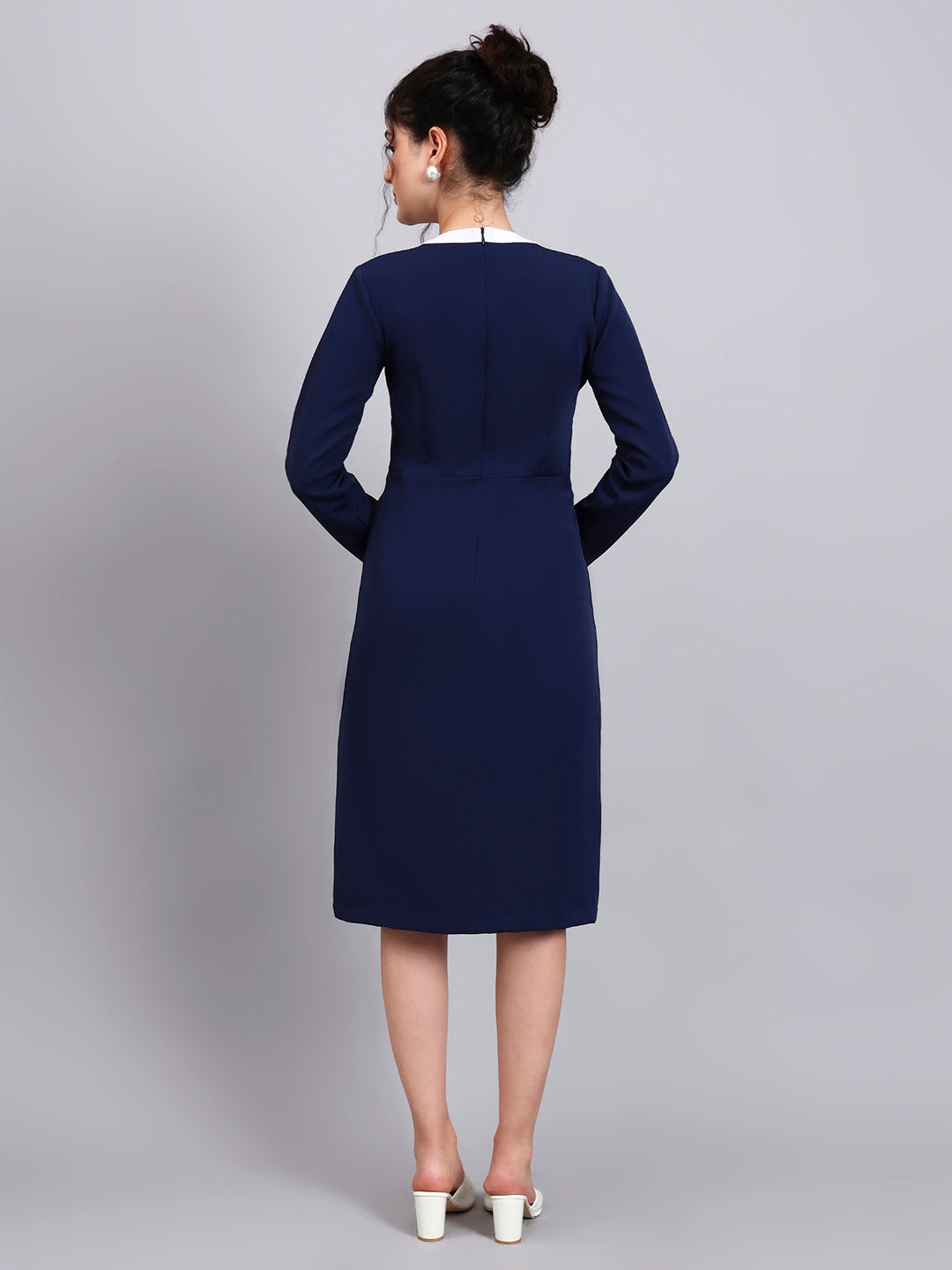 Women Navy Blue White Tie Dress