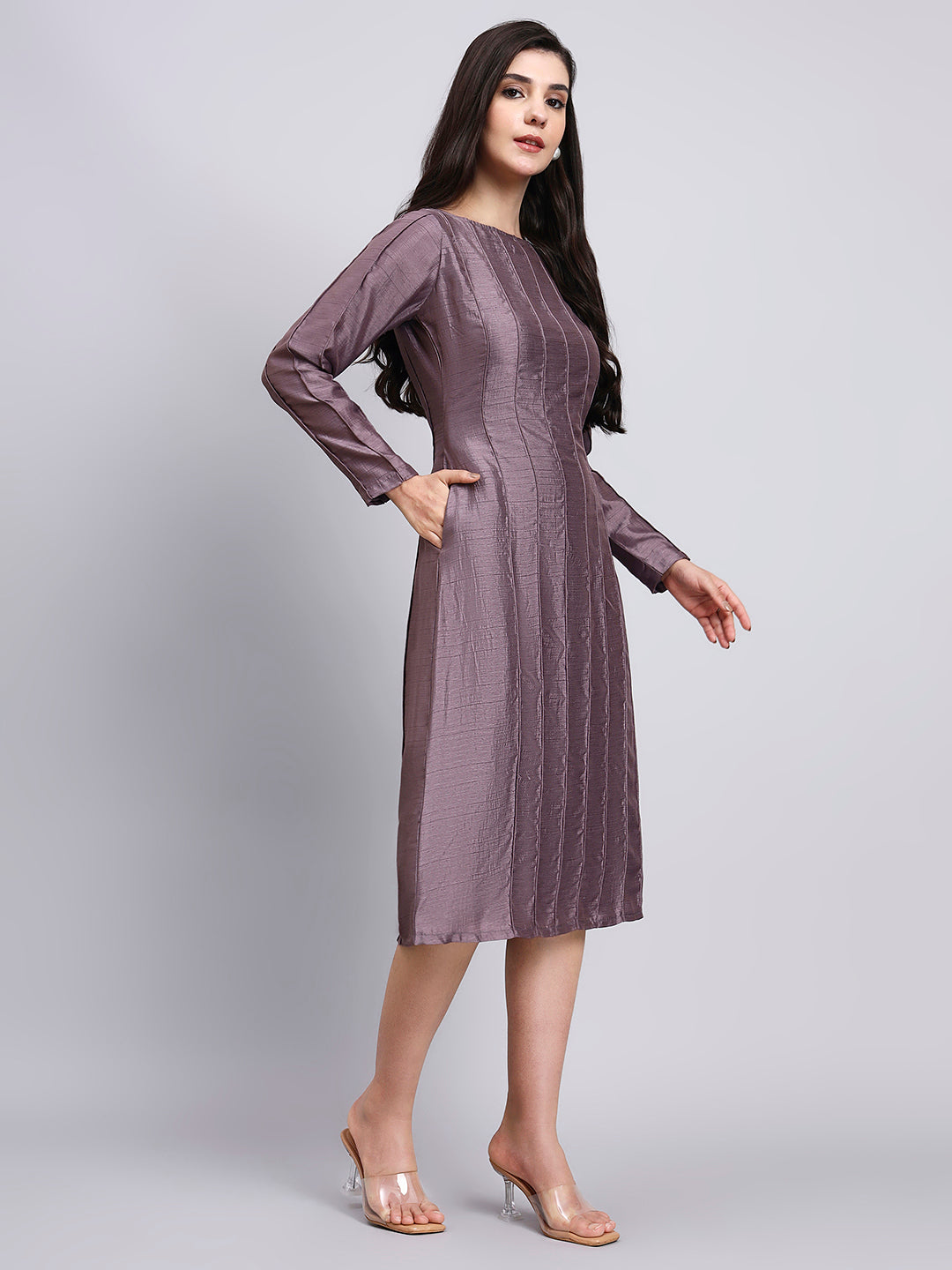 Women Elegant Mauve Structured Dress