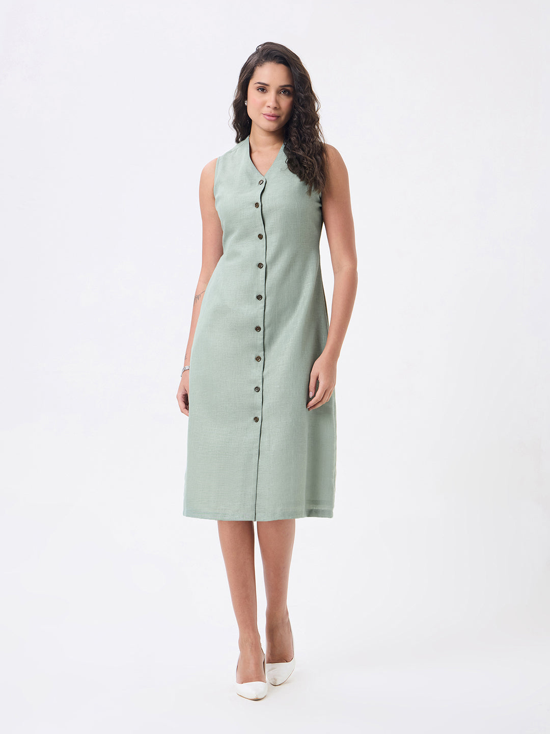Women Green Knee Length Straight Dress