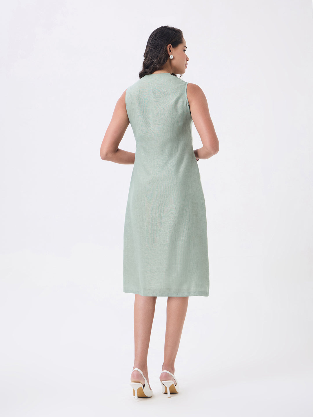 Women Green Knee Length Straight Dress