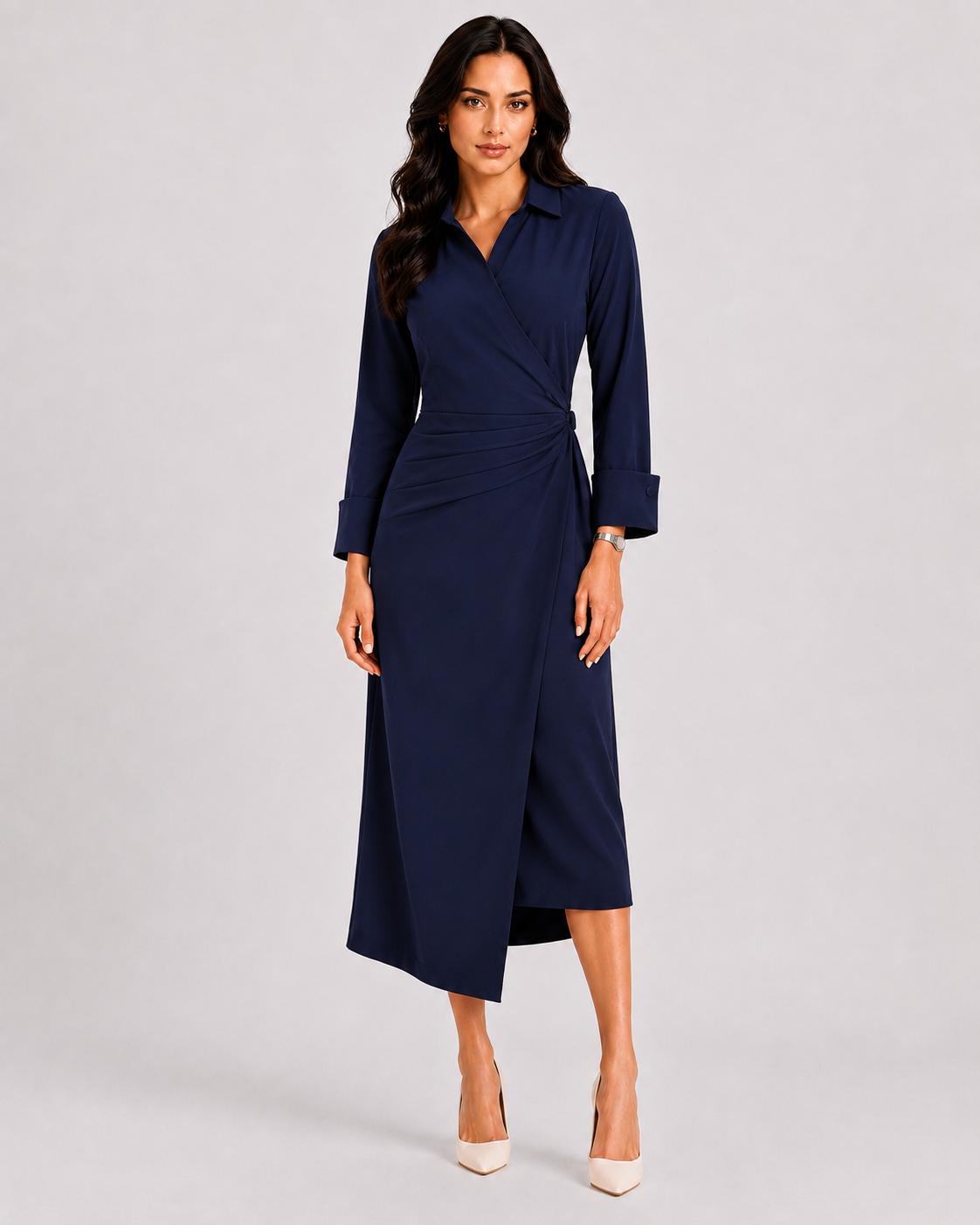 Women Navy Blue Asymmetric Wrap Dress