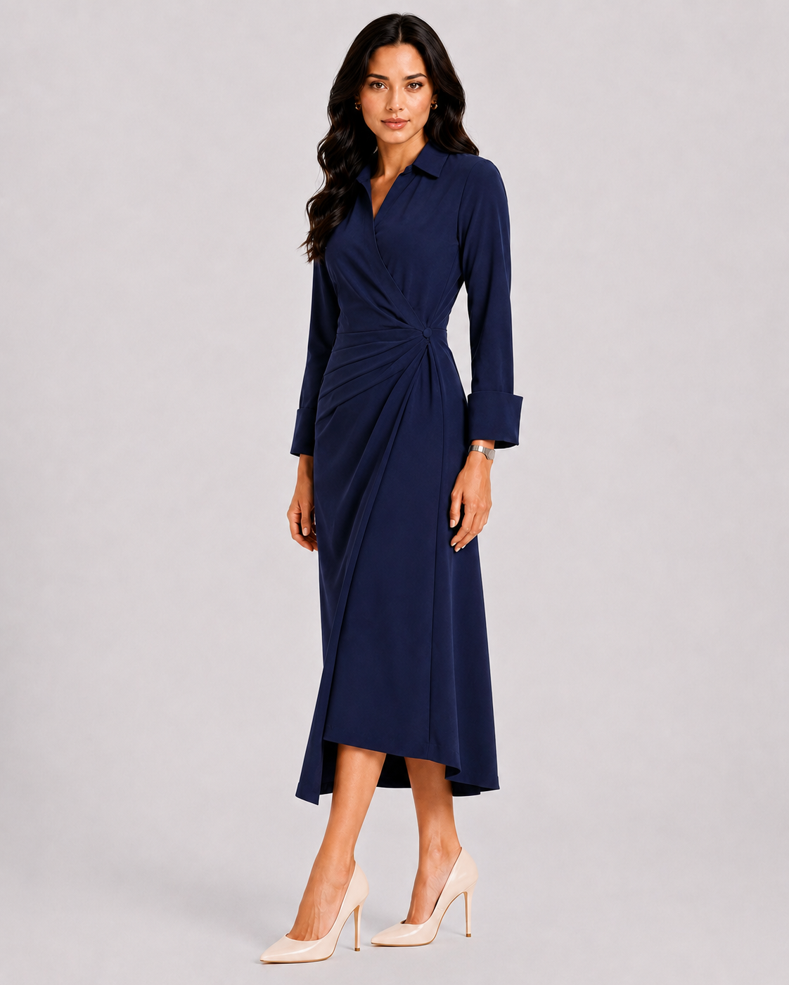 Women Navy Blue Asymmetric Wrap Dress