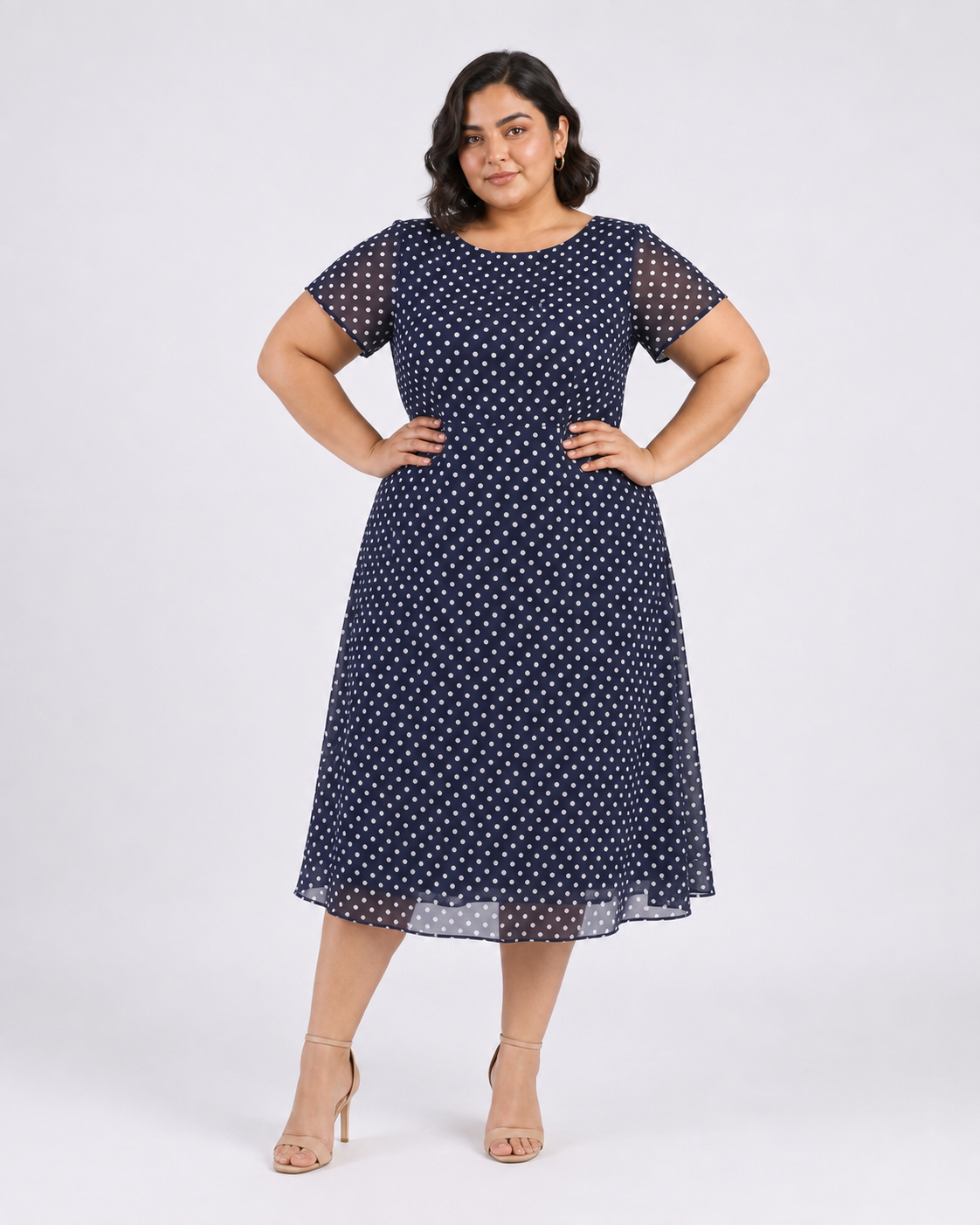 Women Navy Blue Printed A-Line Midi Dress