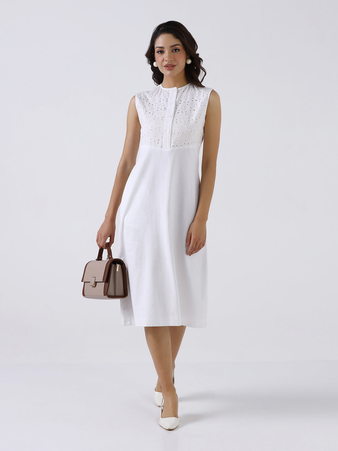Women Classic White Cotton A-line Dress