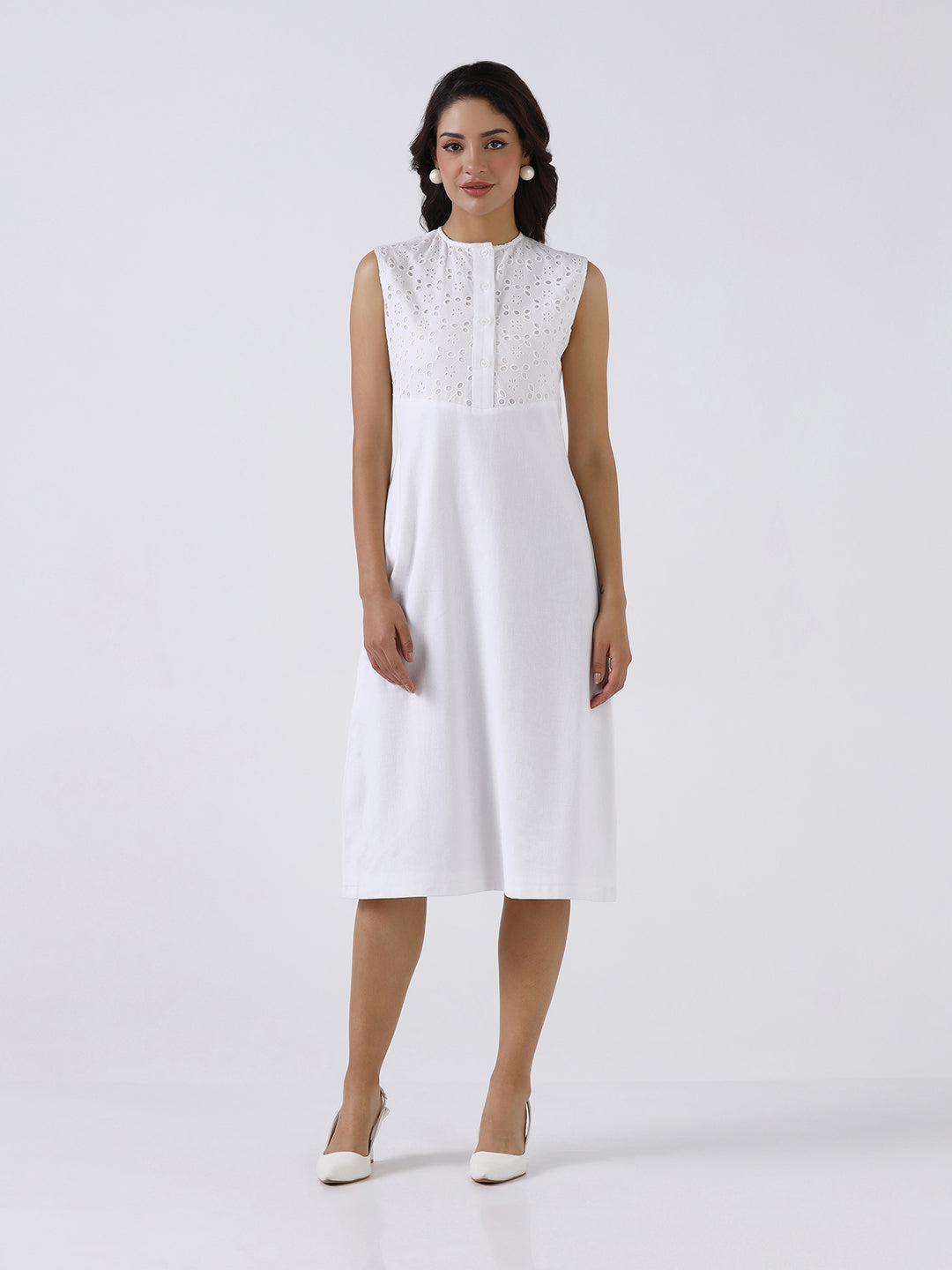 Women Classic White Cotton A-line Dress