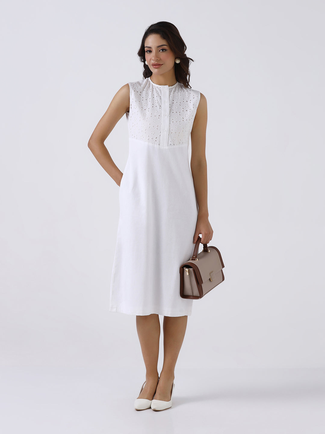 Women Classic White Cotton A-line Dress
