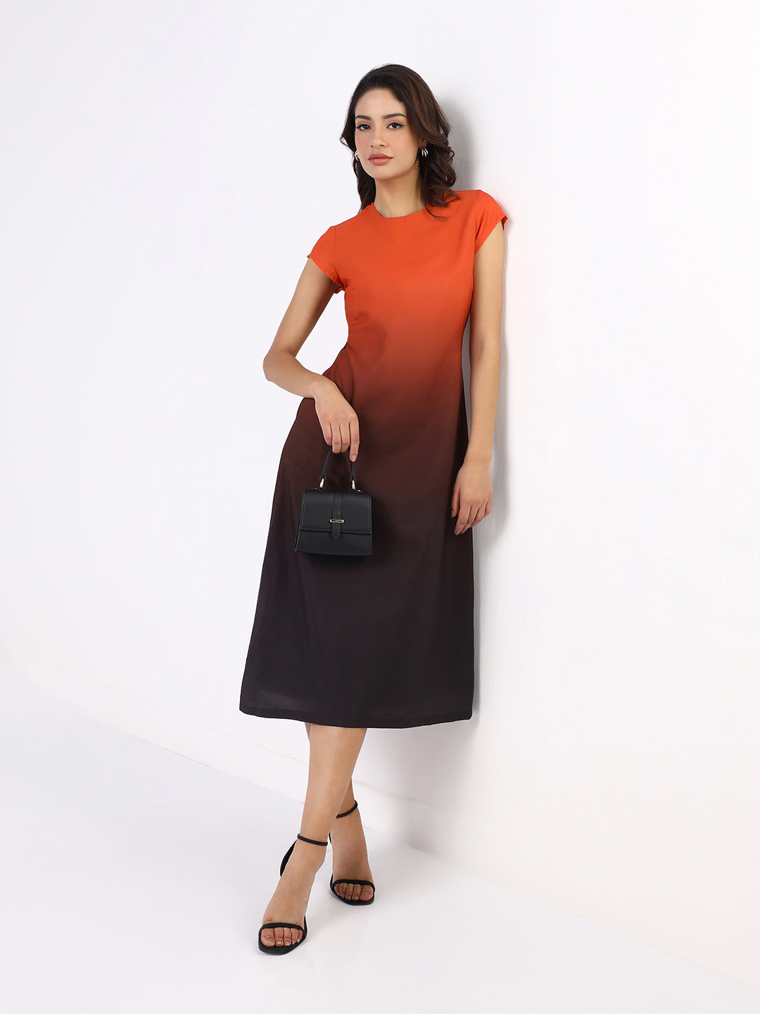 Women Dual Tone Ombre Cap Sleeve A-line Dress