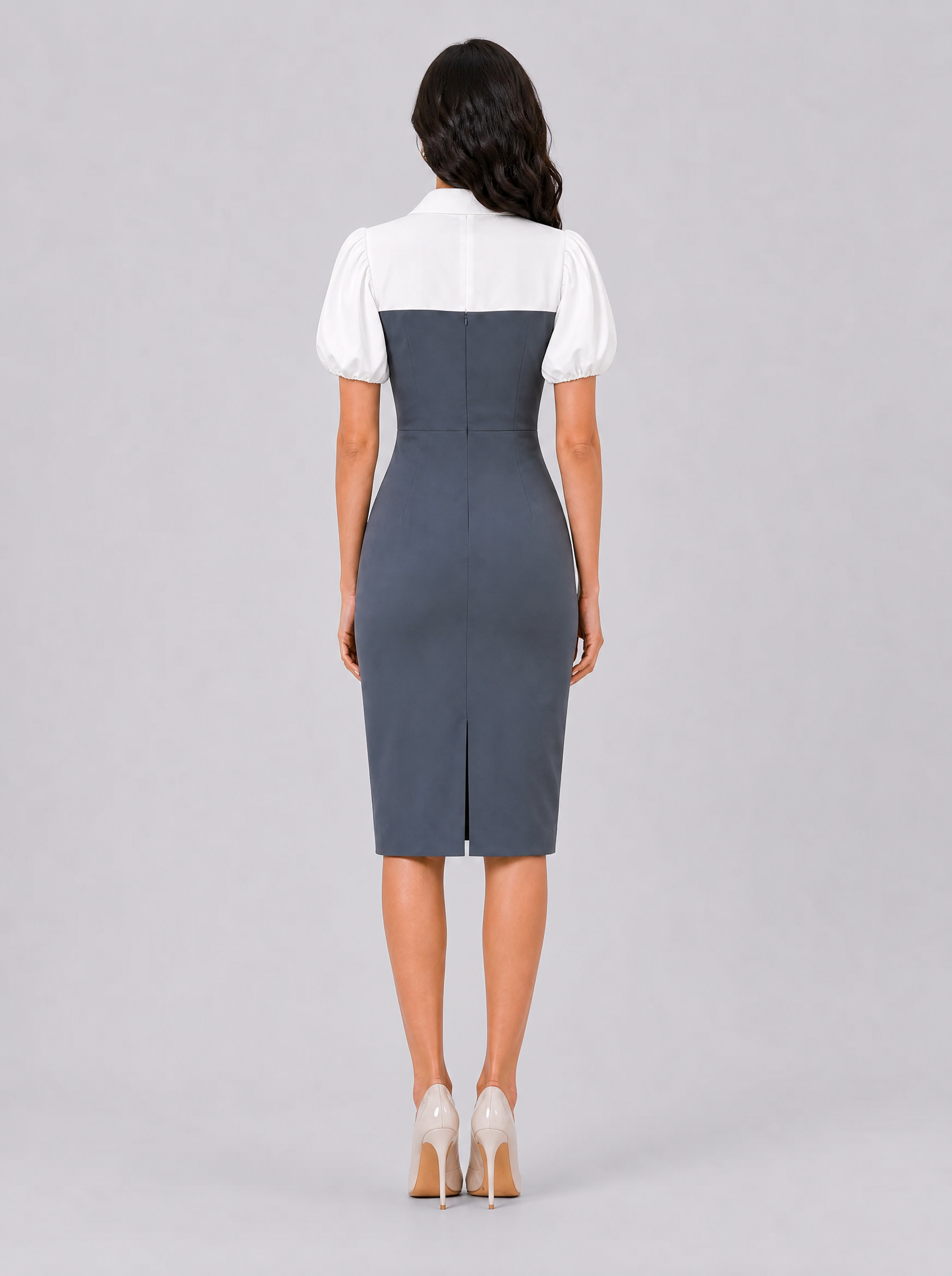 Women Grey Contrast Stretch Sheath Dress