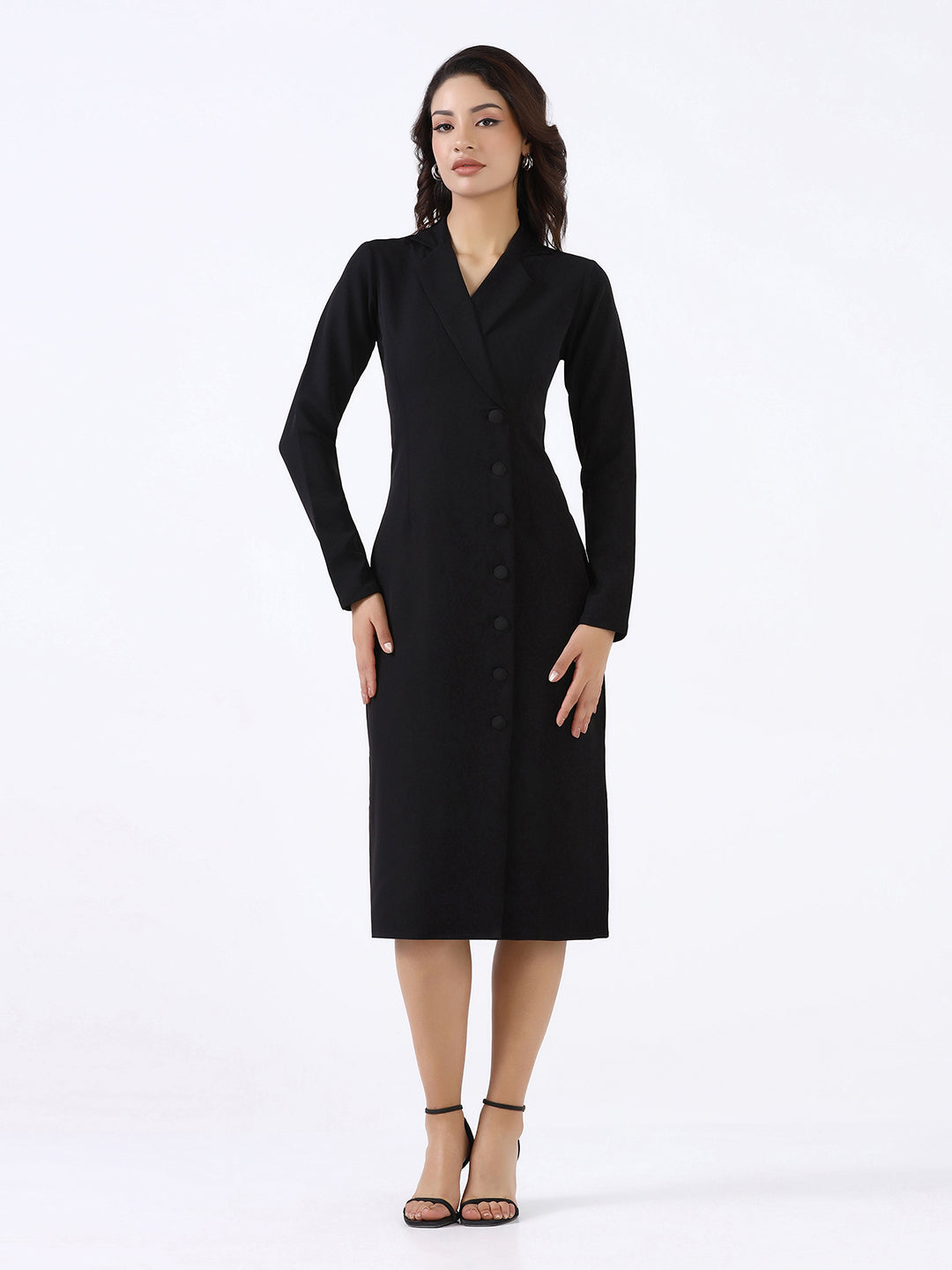 Women Black Stretch Sheath Midi Dress