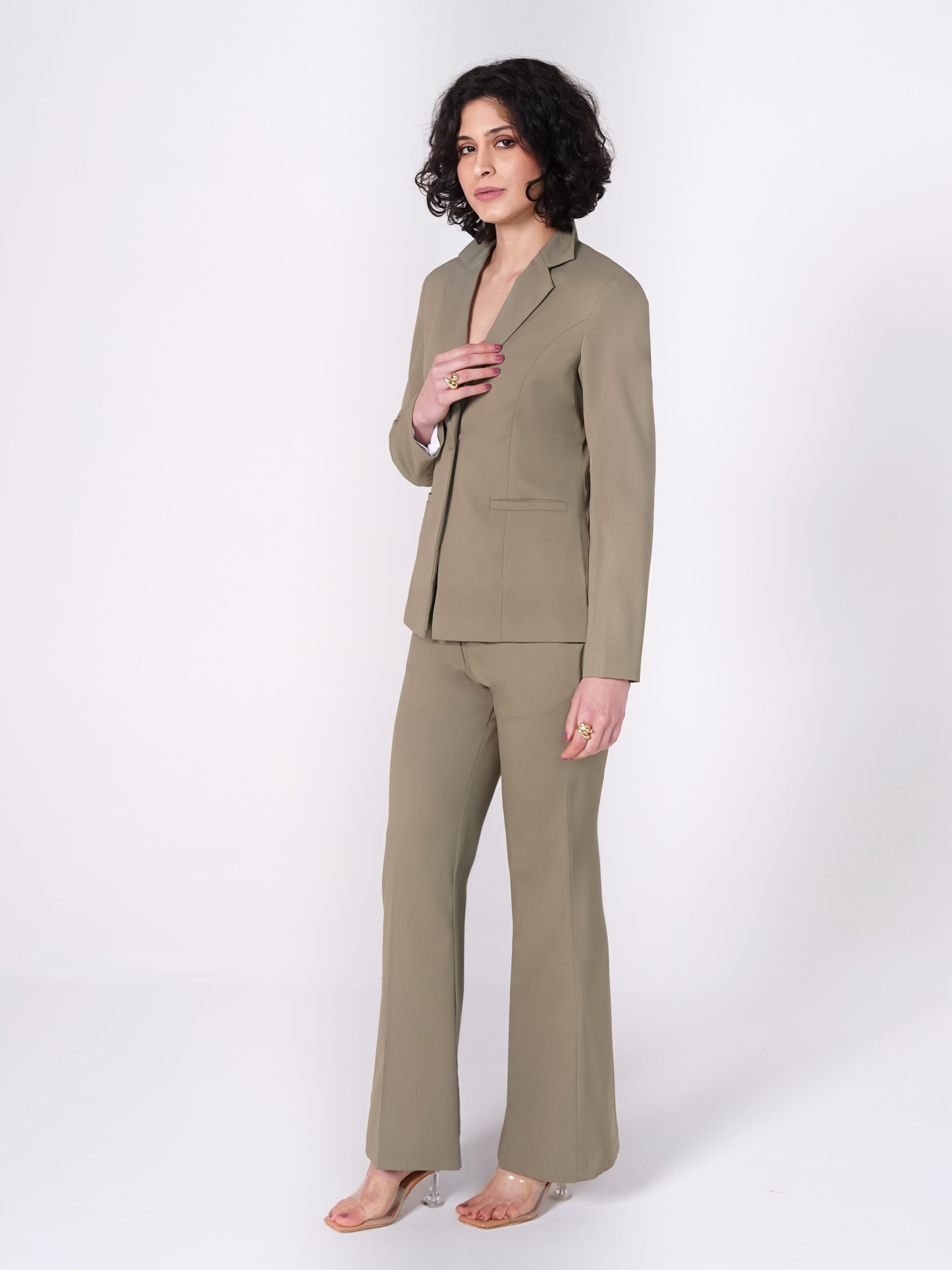 Women Pastel Fern Green Formal Powersuit