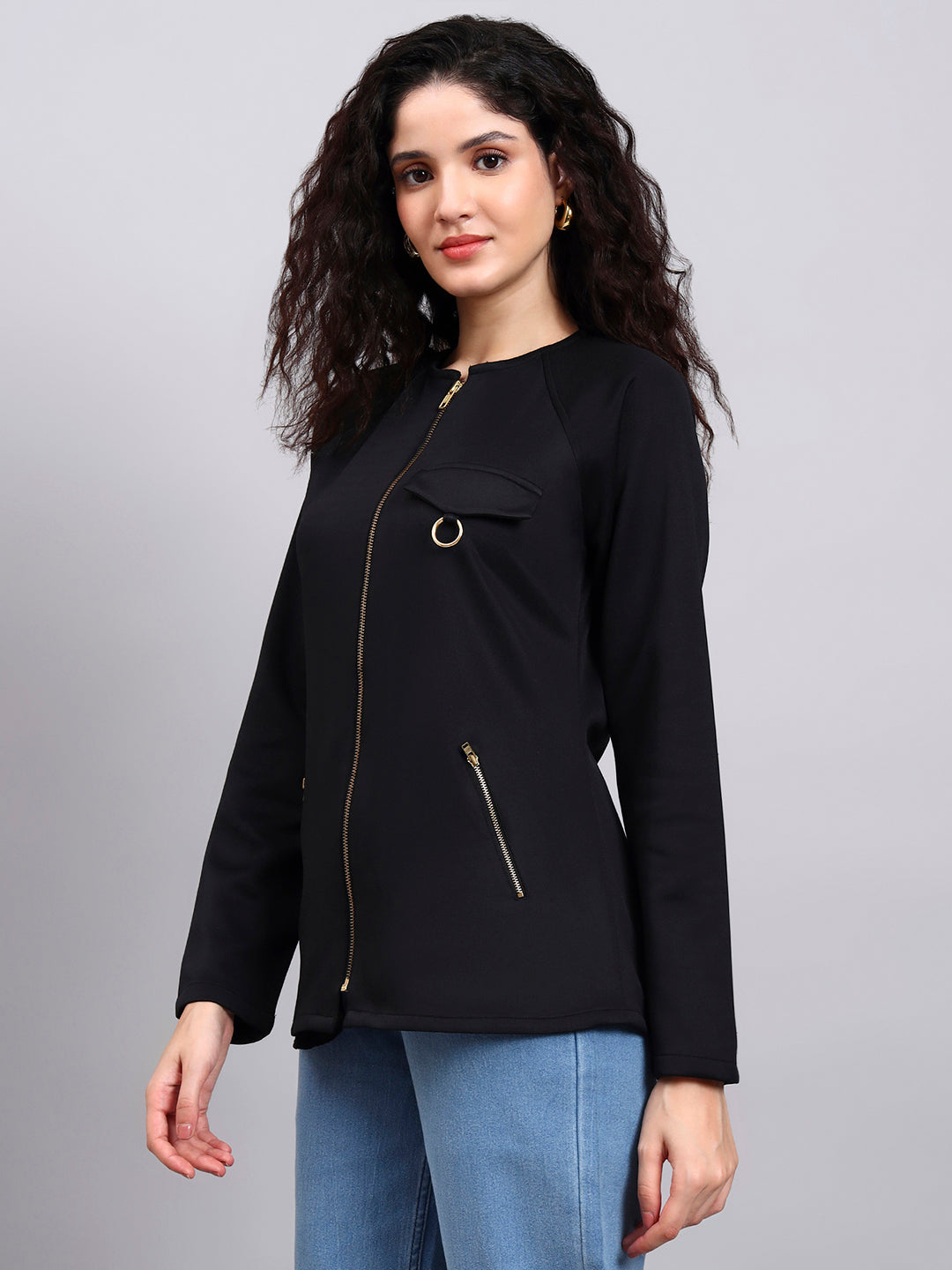 Black Utility Zip-Up Jacket For Effortless Everyday Style