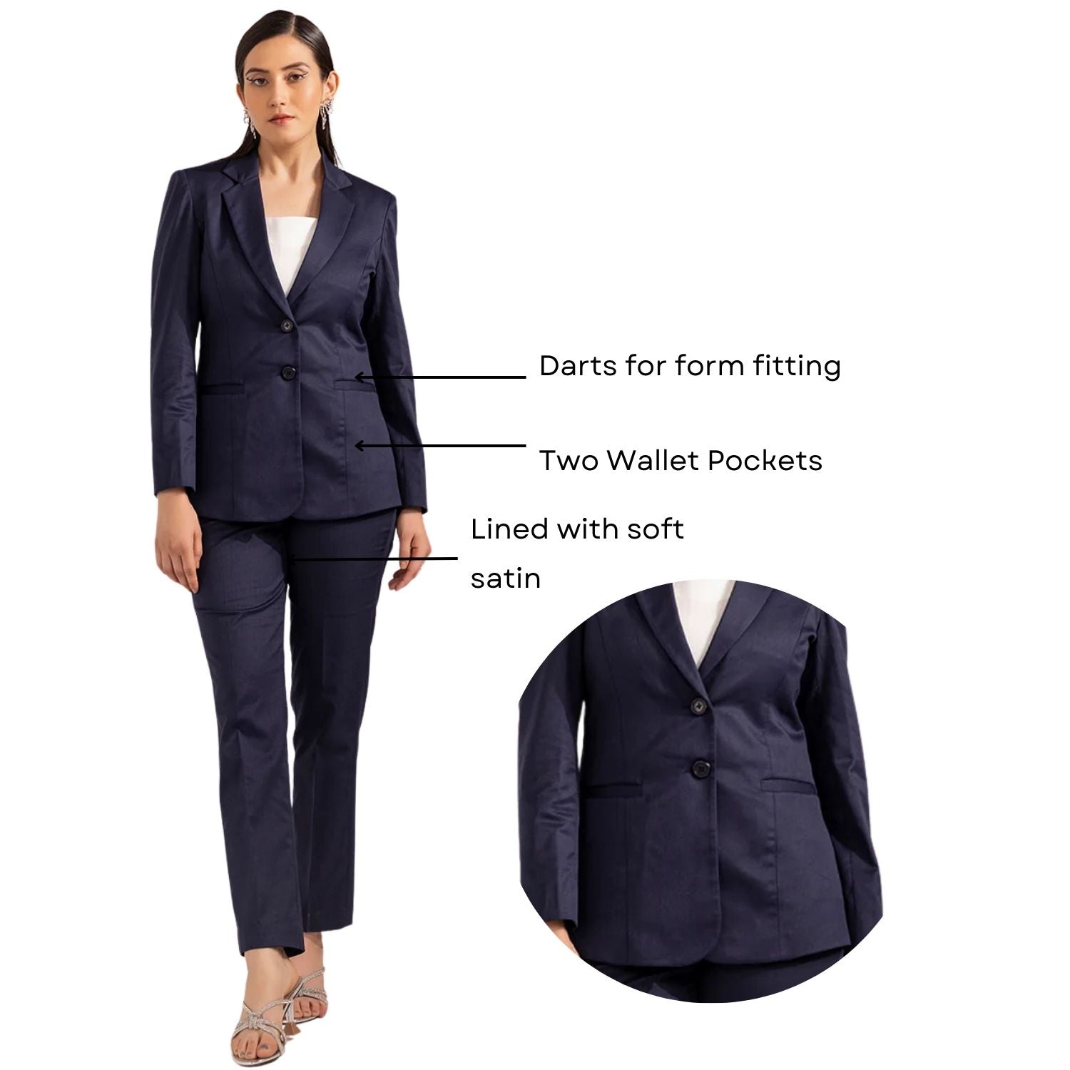 Poly Cotton Pant Suit - Navy Blue