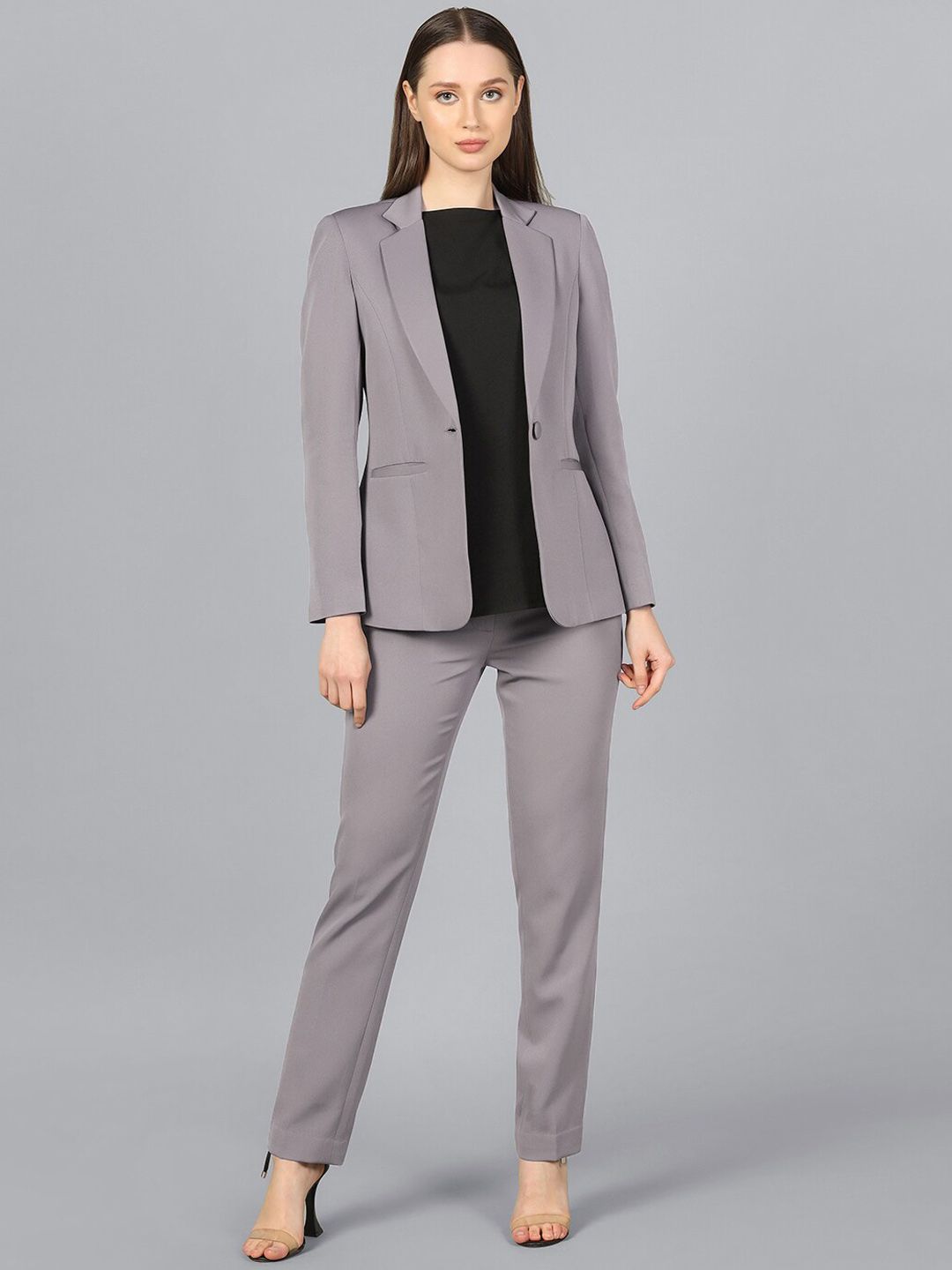 Stretch Notch Collar PantSuit-Grey