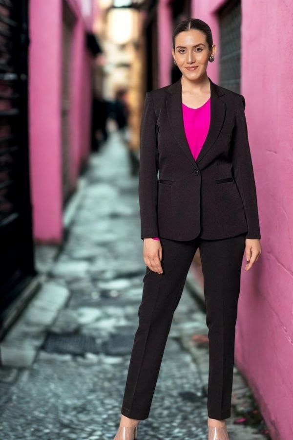 Women Black Single Breasted Formal Pant Suit
