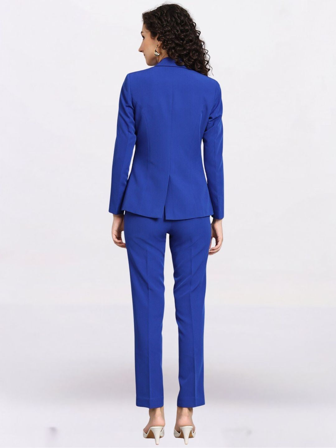 Women Ink Blue Notched Collar Stretch Formal Pant Suit